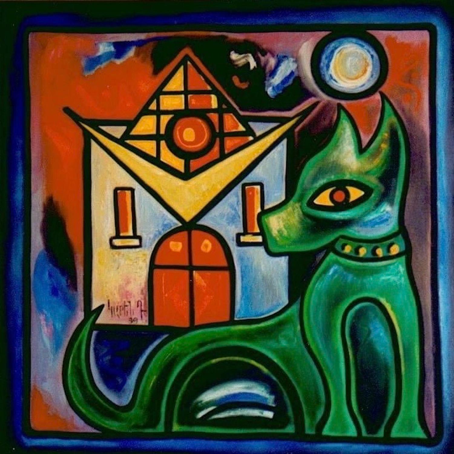 Dog Abstract Contemporary Art Avant- Garde Original Oil Painting