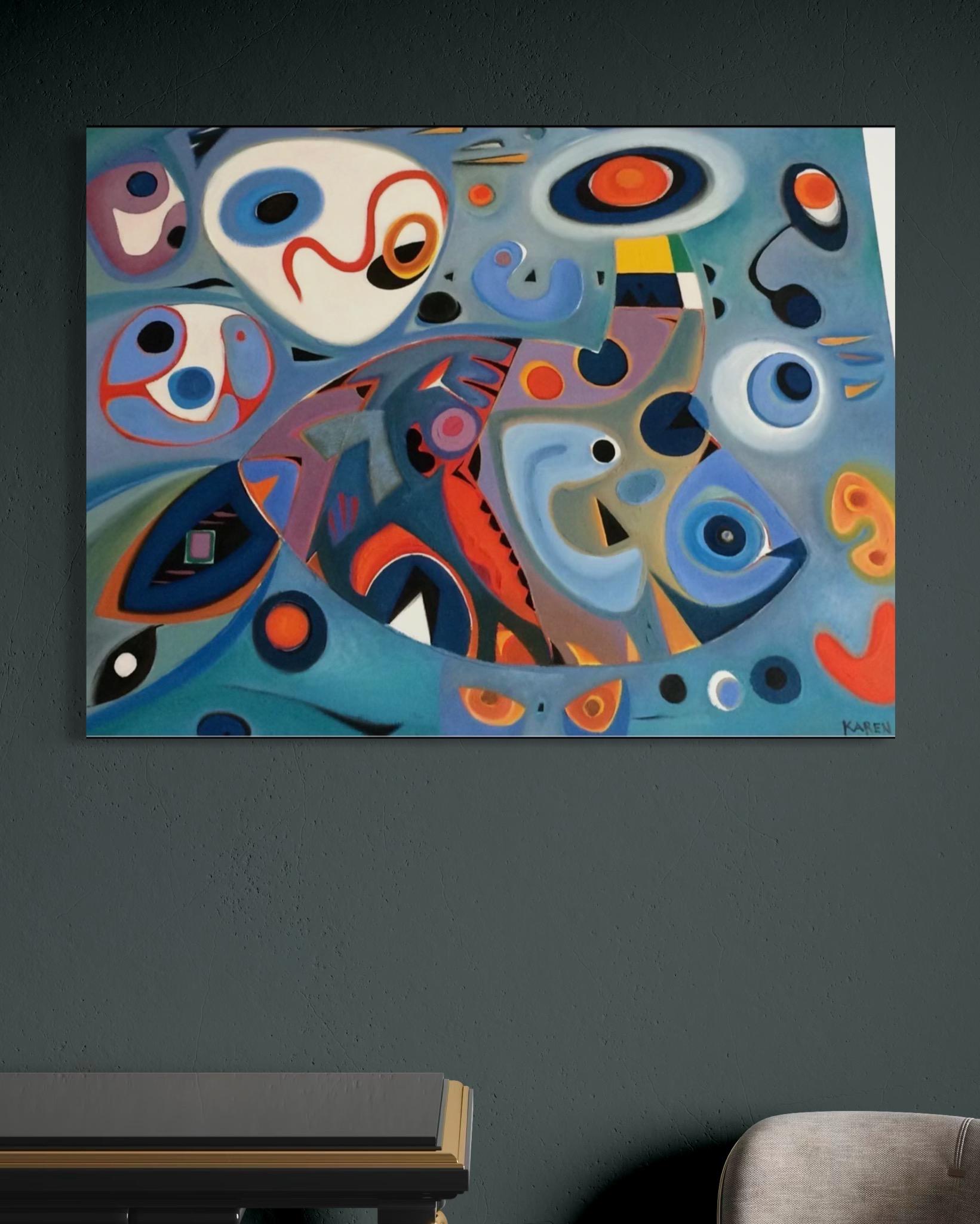 Ocean Abstract Contemporary Art Avant Garde Original Ölgemälde (Grau), Abstract Painting, von Karen Dolukhanyan