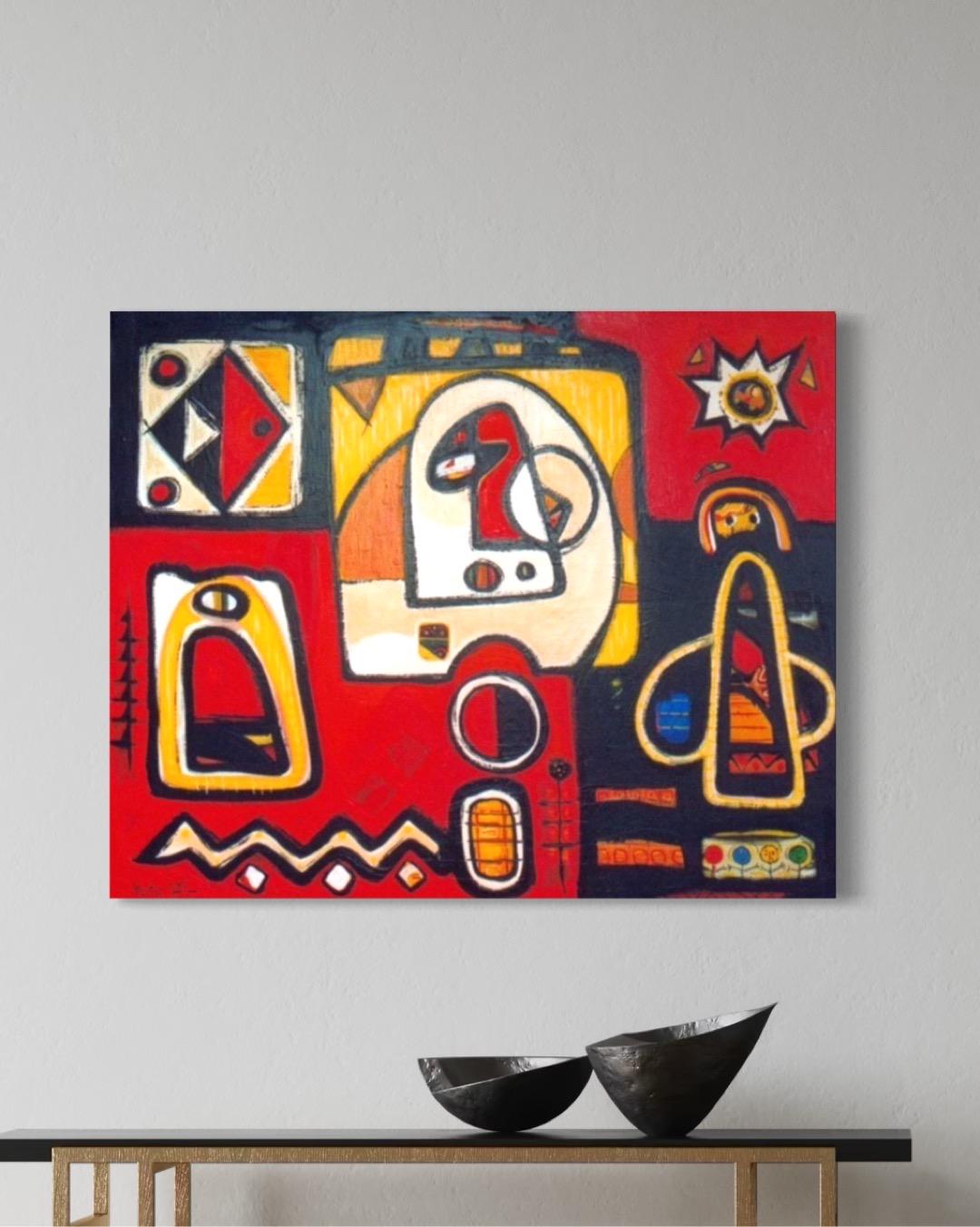 Rot und Schwarz Zeitgenössische Kunst Avant-Garde Originalgemälde Aufhängefertig – Painting von Karen Dolukhanyan