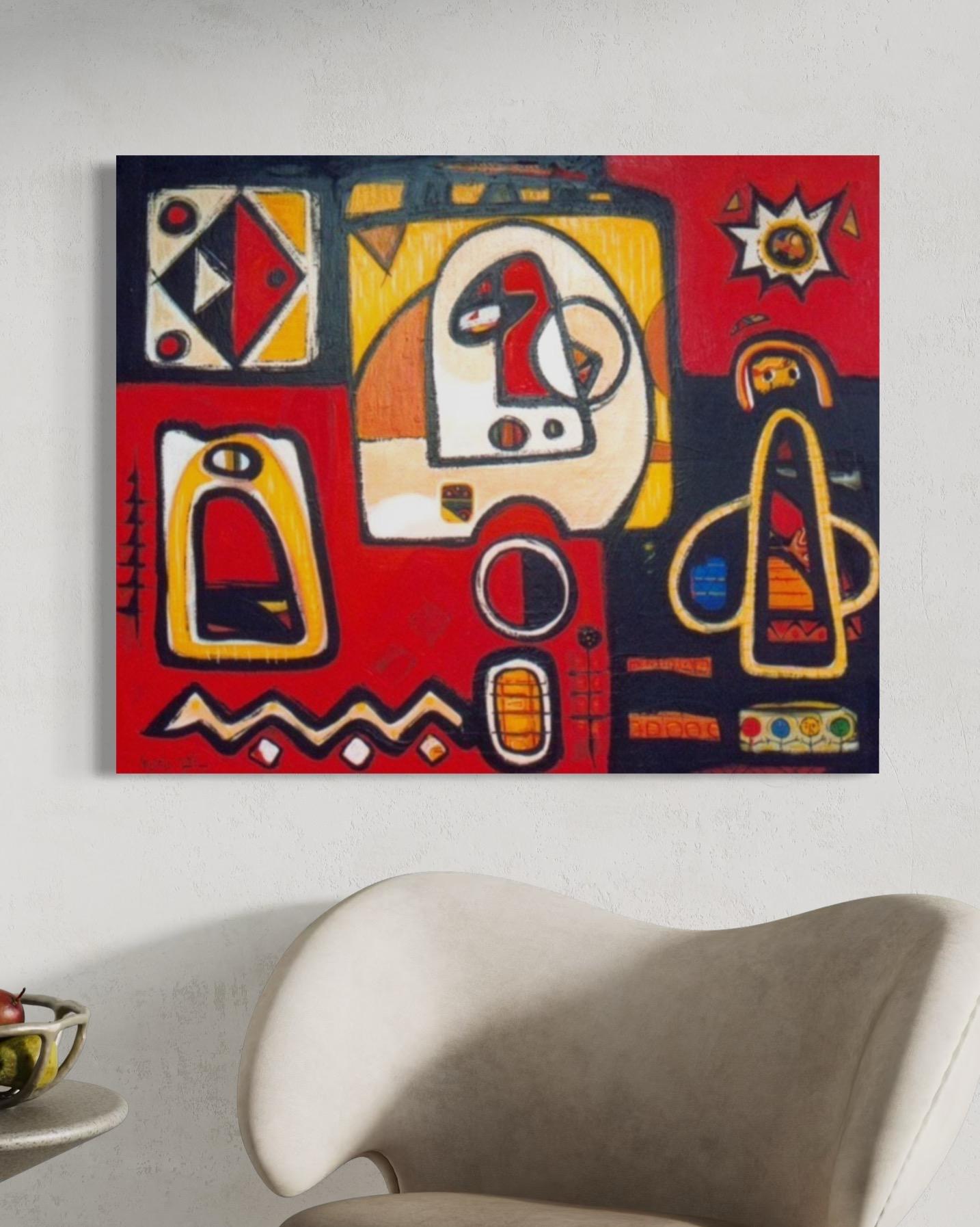 Rot und Schwarz Zeitgenössische Kunst Avant-Garde Originalgemälde Aufhängefertig im Angebot 1