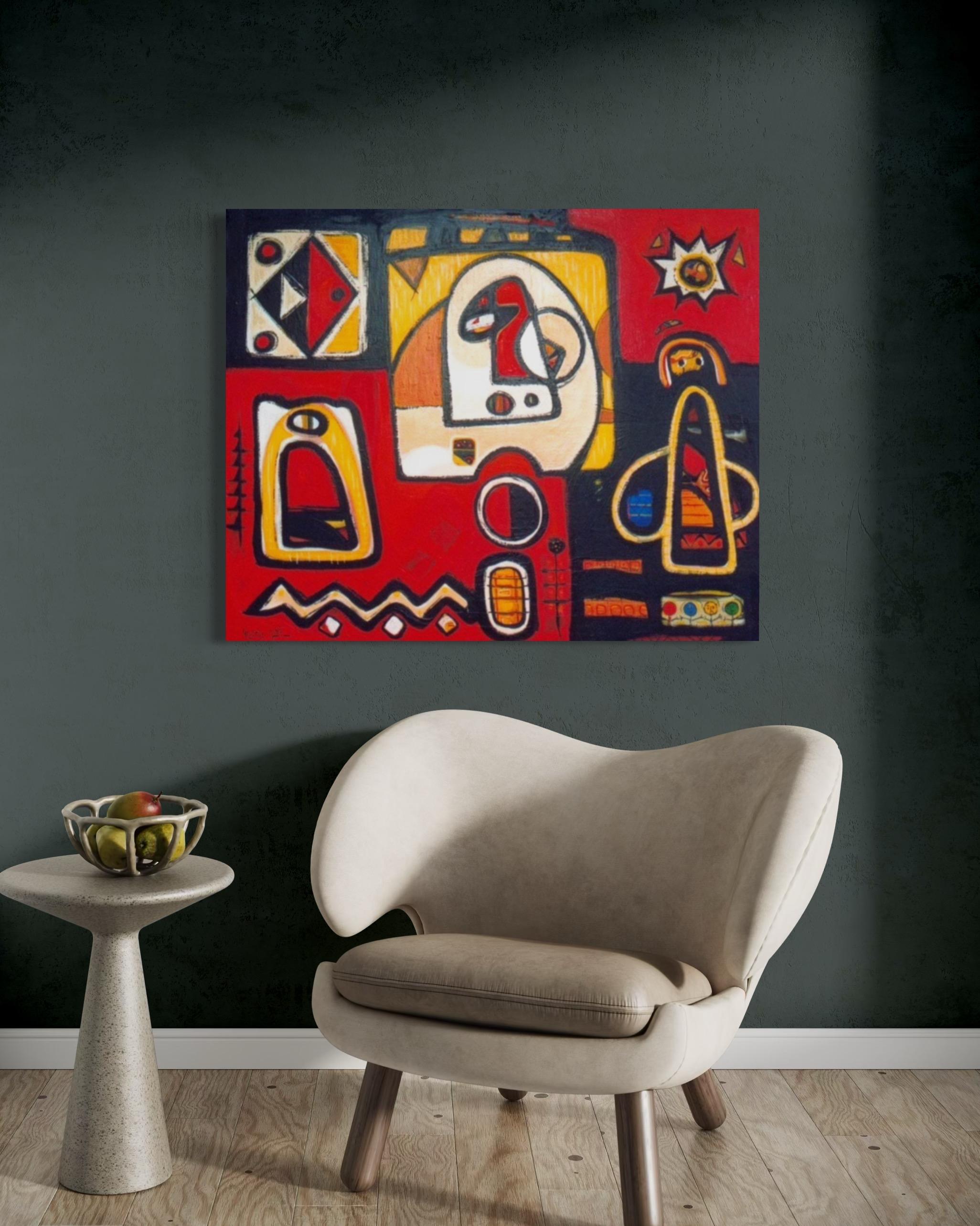 Rot und Schwarz Zeitgenössische Kunst Avant-Garde Originalgemälde Aufhängefertig im Angebot 3