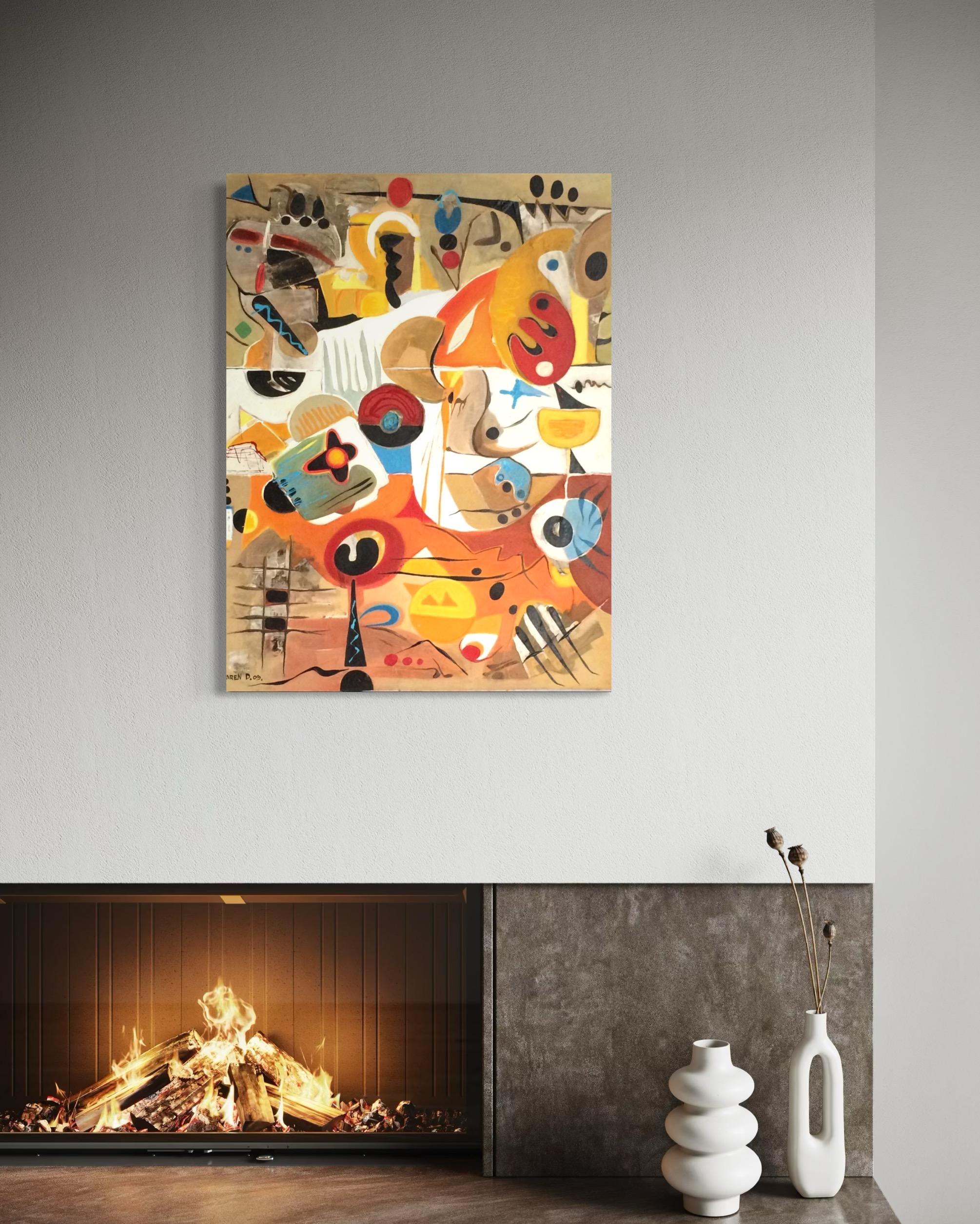 Betrüger in der Stadt Abstrakte Zeitgenössische Kunst Avant-Garde Originalgemälde (Beige), Abstract Painting, von Karen Dolukhanyan