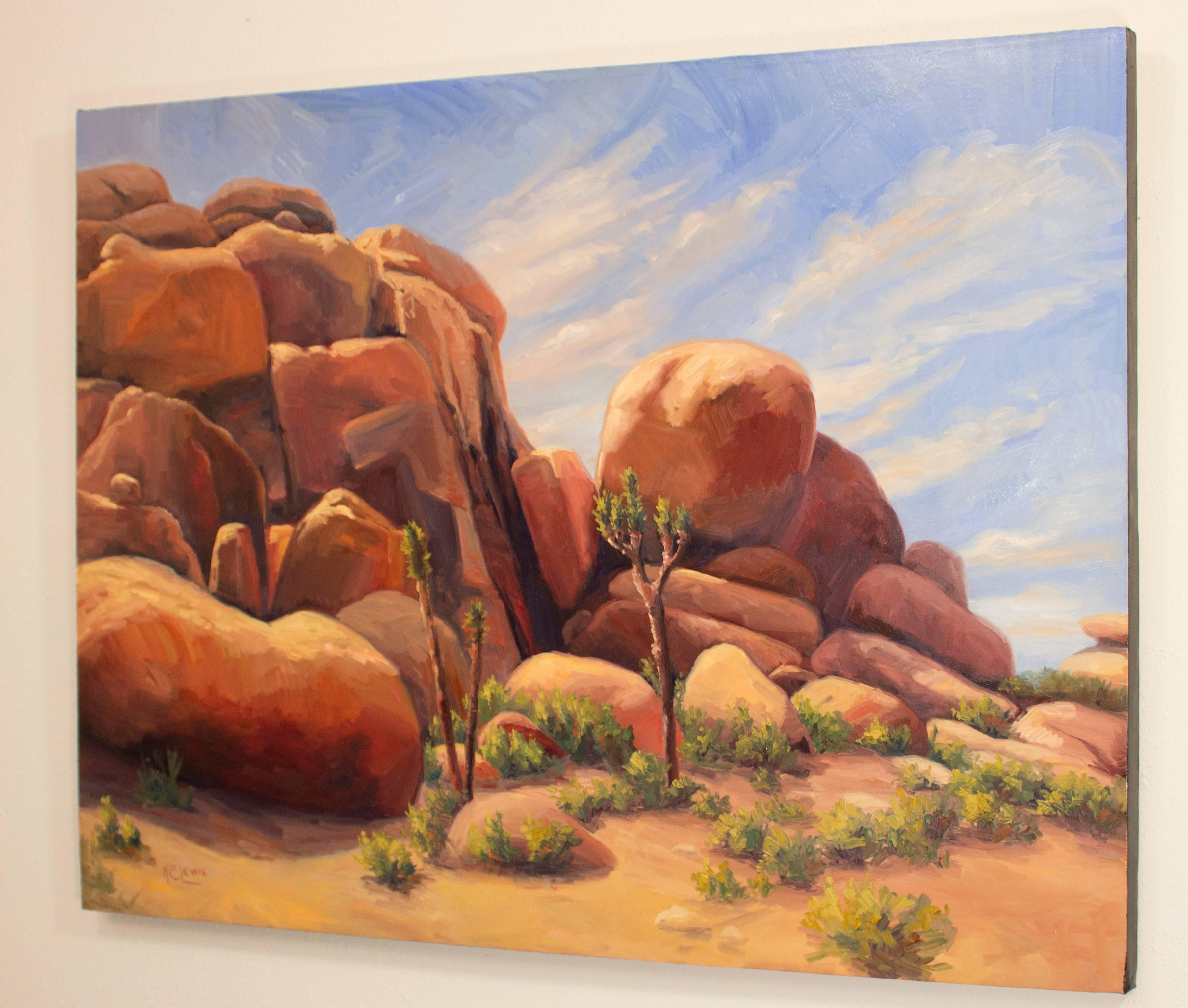 Desert Rock and Joshua Tree - Painting by Karen E. Lewis