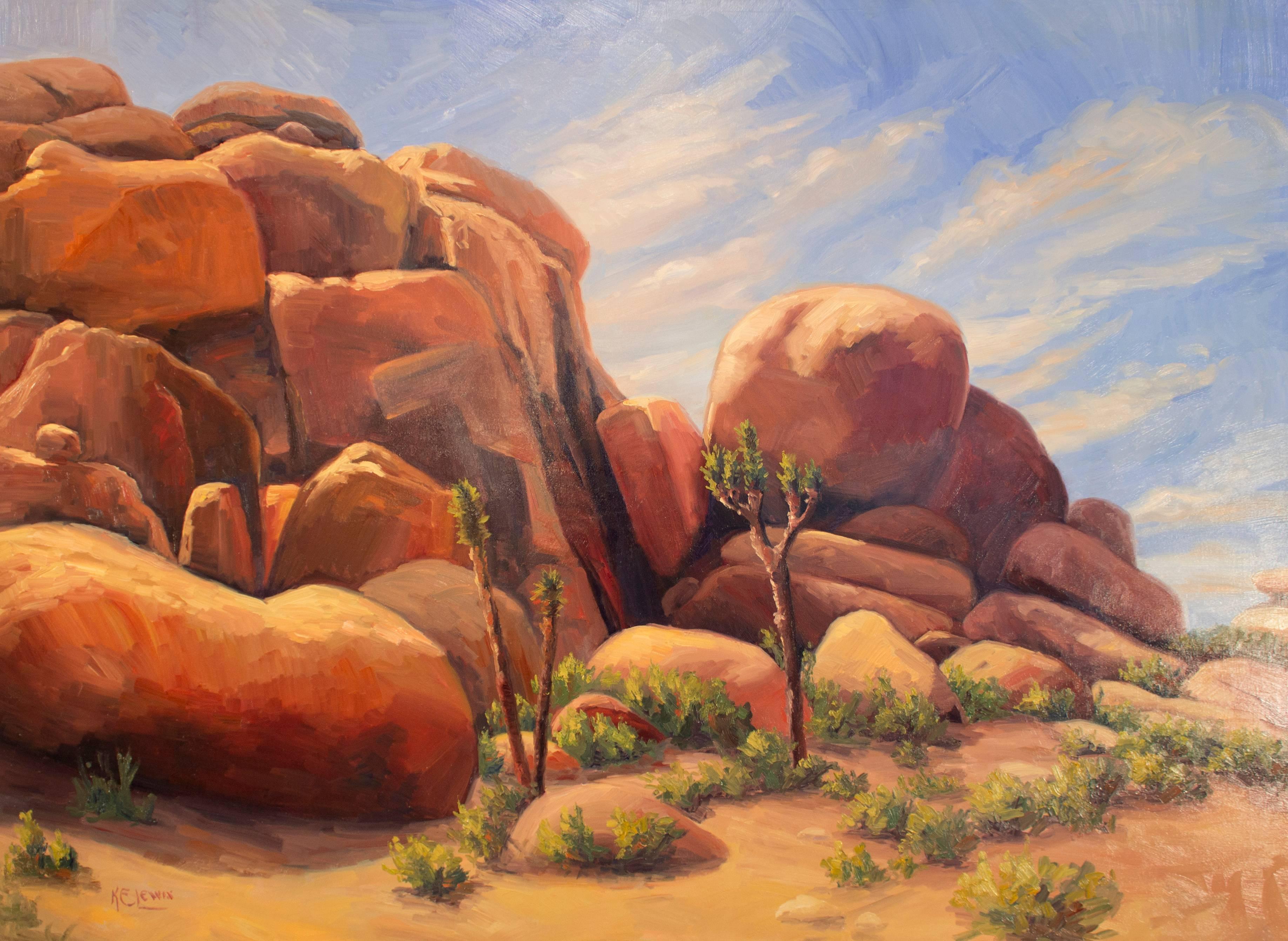 Karen E. Lewis Landscape Painting - Desert Rock and Joshua Tree