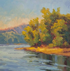 Spring Riverbank Karen E Lewis Oil painting on wood
