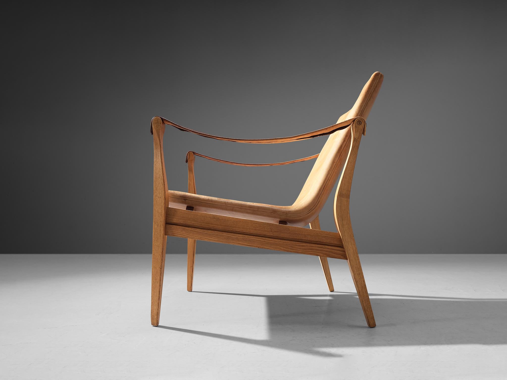 Mid-20th Century Karen & Ebbe Clemmensen Pair of Safari Chairs in Ash and Patinated Leather