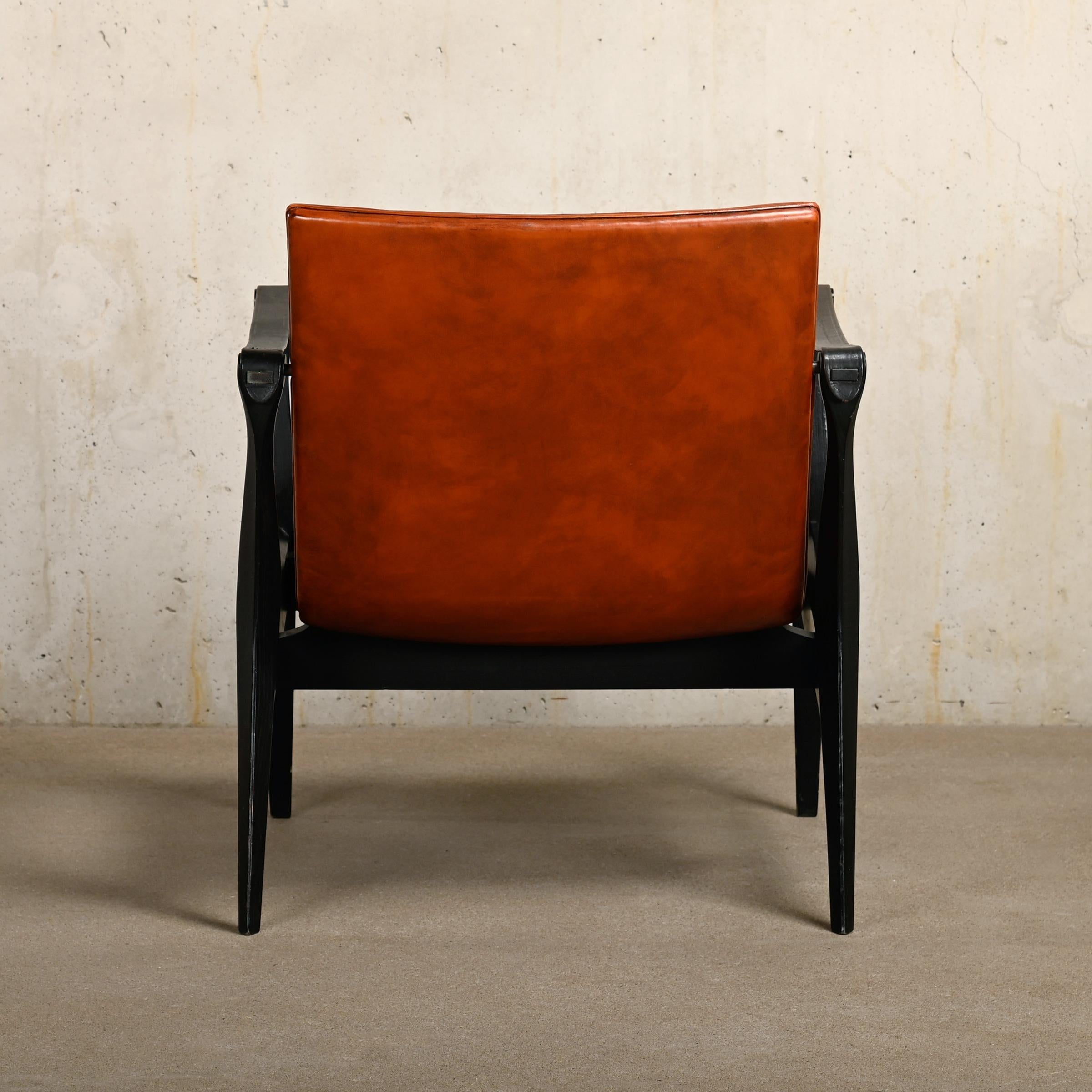 Karen & Ebbe Clemmensen Safari Chair in leather for Fritz Hansen, Denmark In Good Condition In Amsterdam, NL