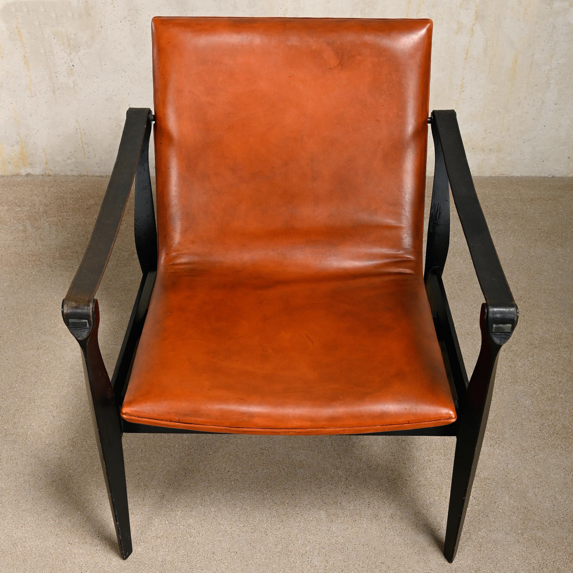 Leather Karen & Ebbe Clemmensen Safari Chair in leather for Fritz Hansen, Denmark