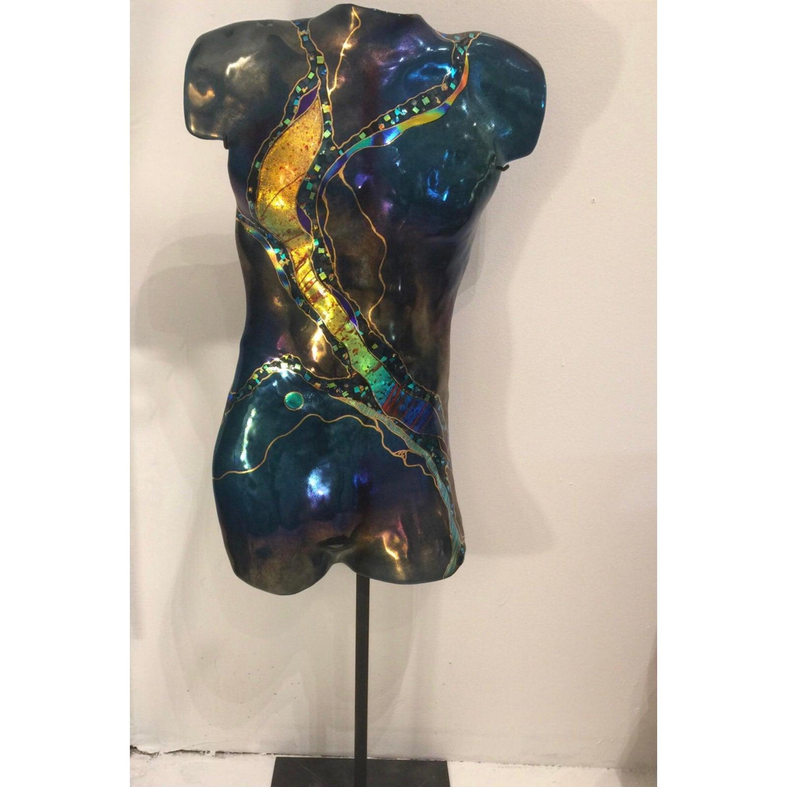 Contemporary Modernist Fusion Glass Torso Sculpture Signed by Karen Ehart Half Moon
With an organic, painterly style, Karen Ehart draws her inspiration from nature: sea life, microscopic images, a rock-filled stream bed. The many places she has
