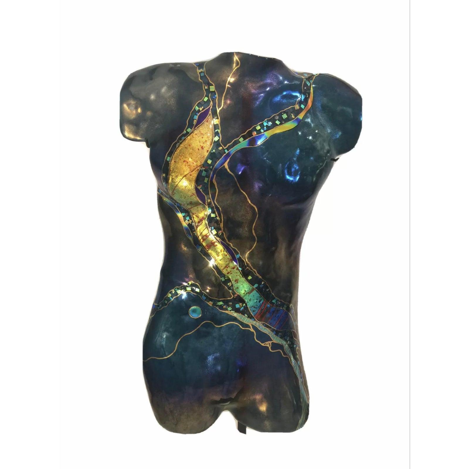 Scultura da parete in vetro artistico con figura maschile di Karen Ehart Half in vendita 4