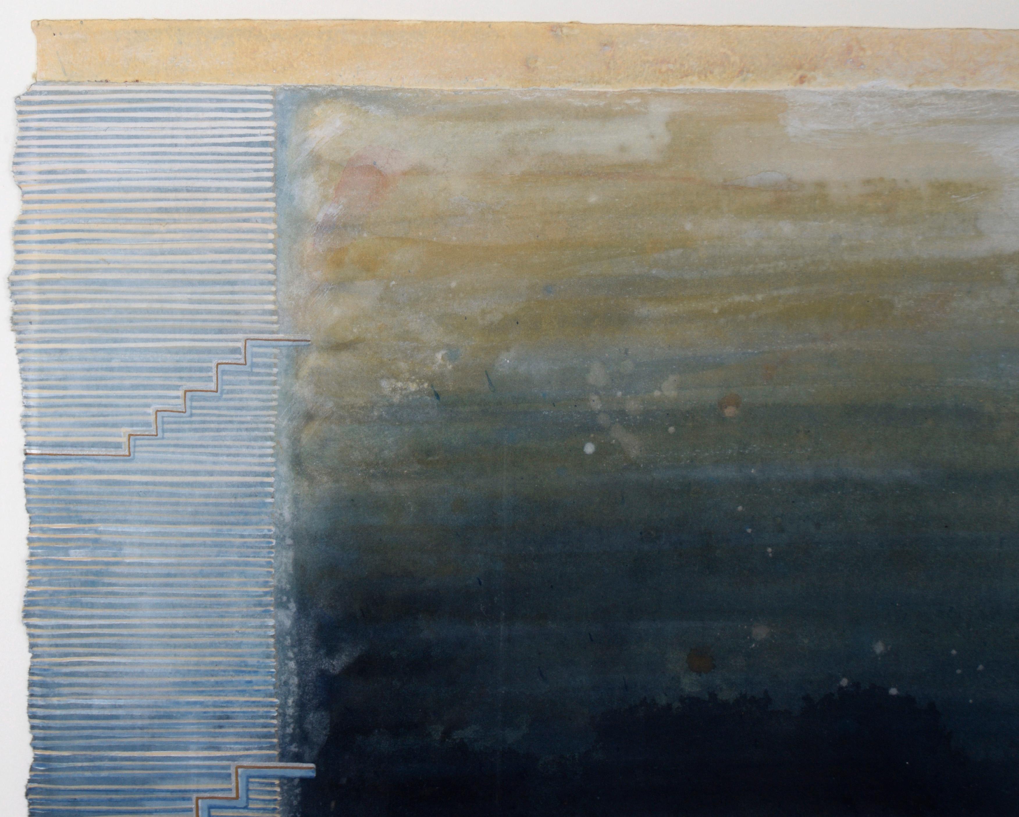 Abstract Expressionist Composition with Stairs in Gouache and Ink on Paper - Post-War Painting by Karen Guzak