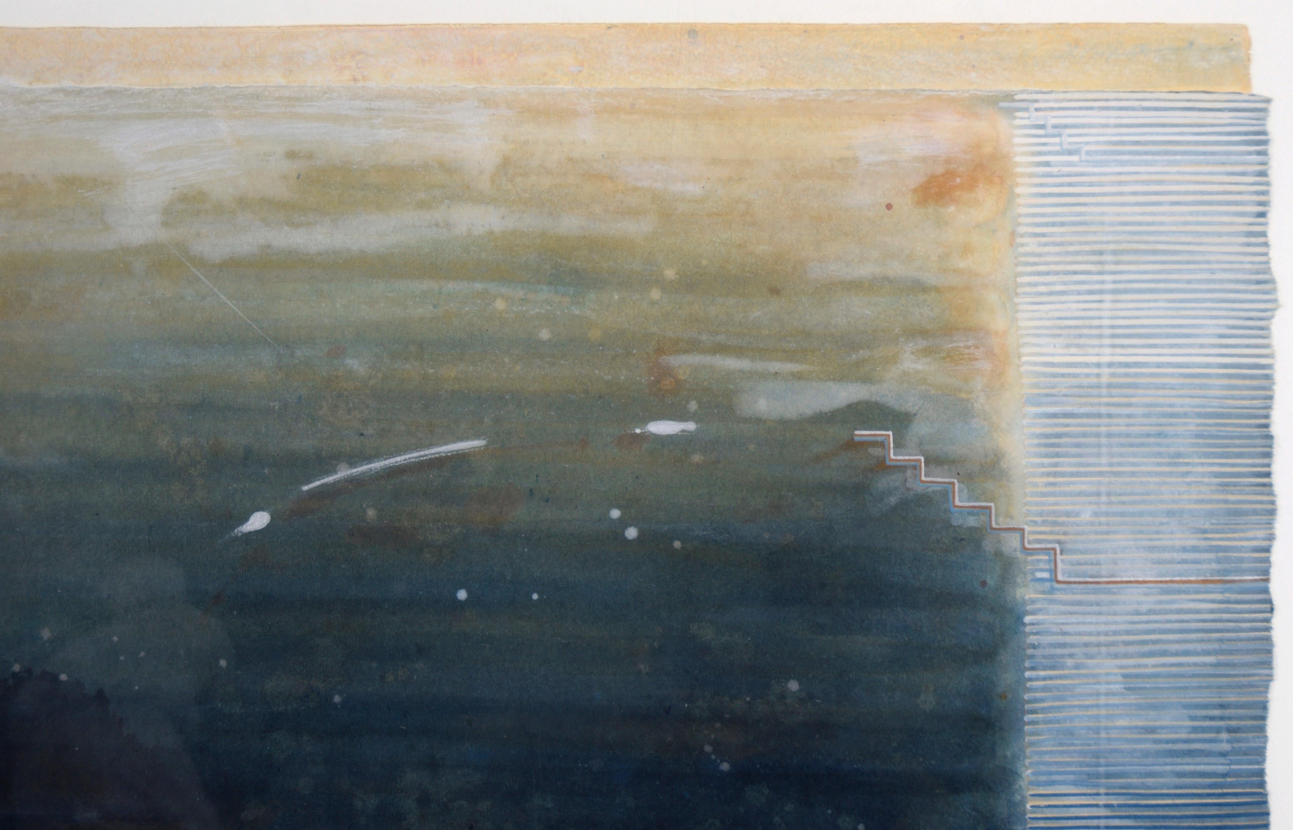 Abstract Expressionist Composition with Stairs in Gouache and Ink on Paper - Black Abstract Painting by Karen Guzak