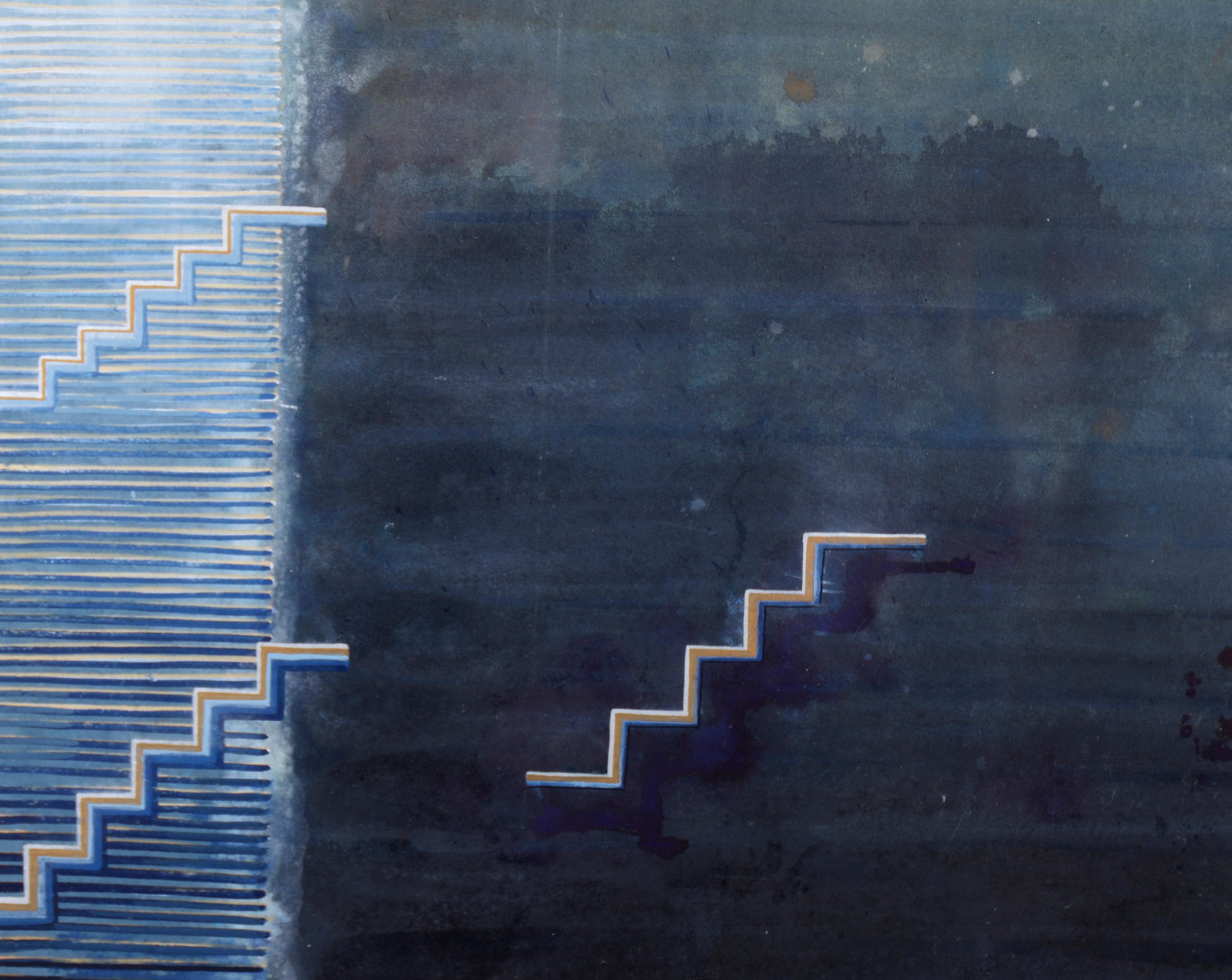 Abstract Expressionist Composition with Stairs in Gouache and Ink on Paper For Sale 1