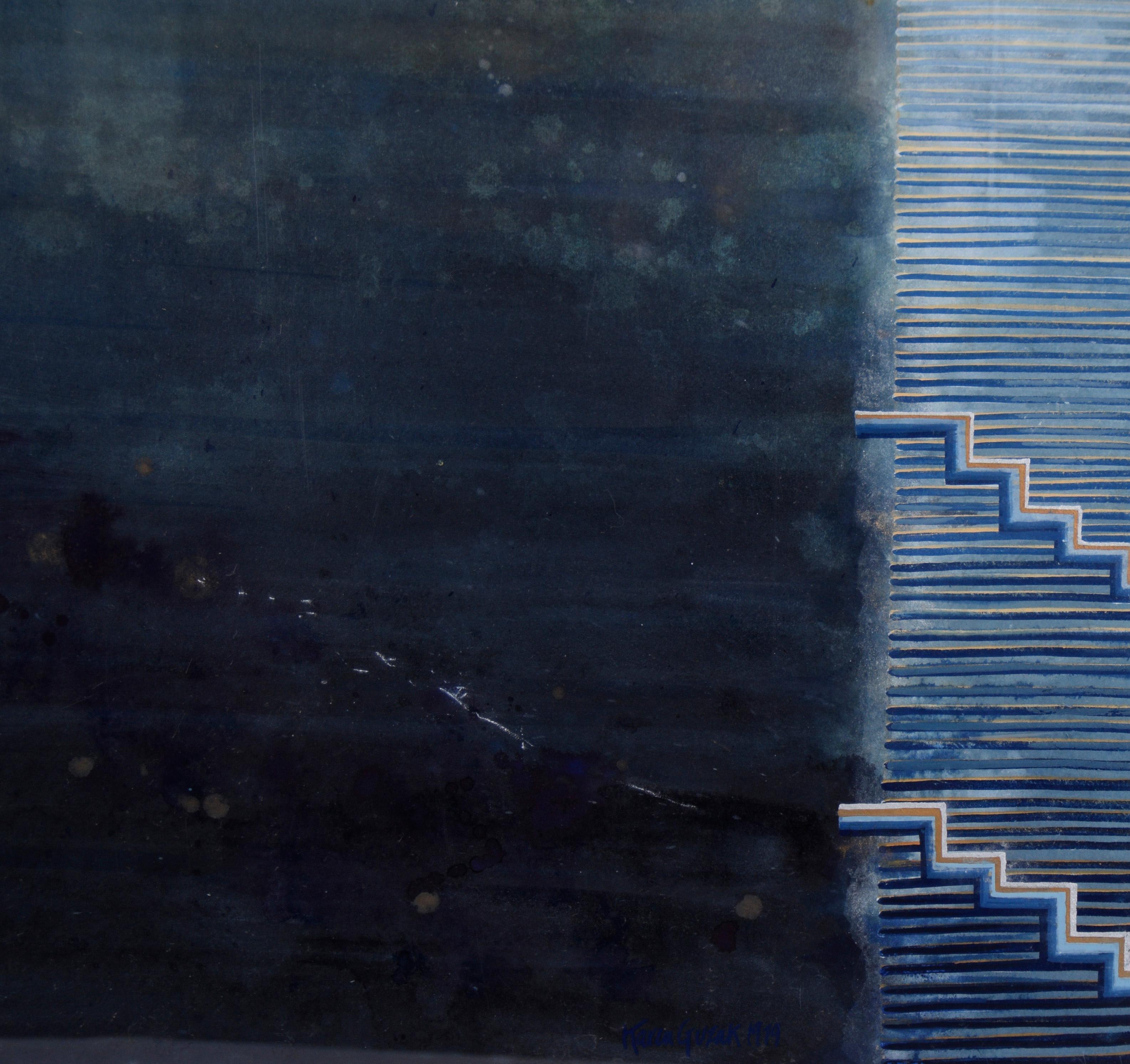 Abstract Expressionist Composition with Stairs in Gouache and Ink on Paper For Sale 2