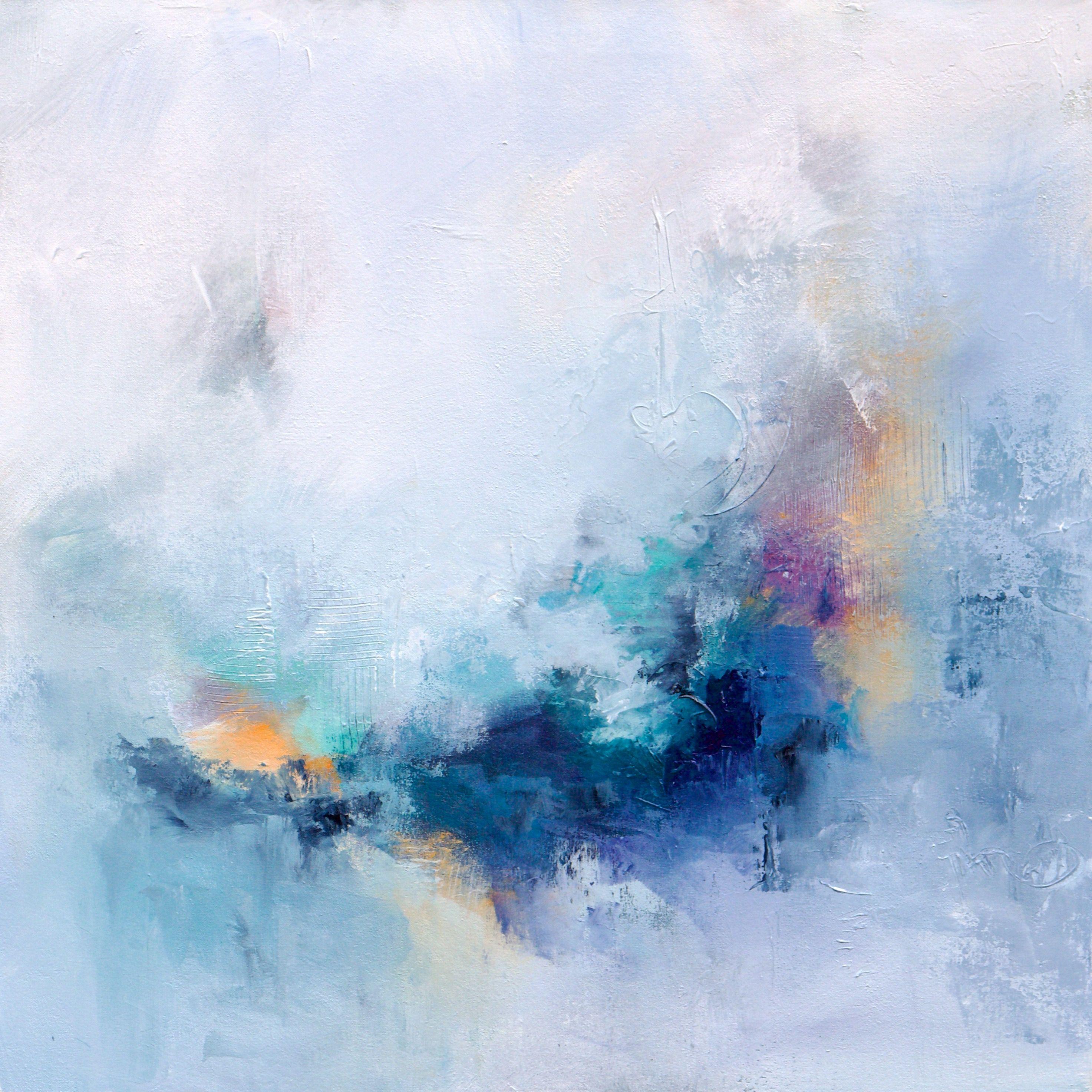 Blue Fusion V, Pittura, Acrilico su tela - Painting di Karen Hale