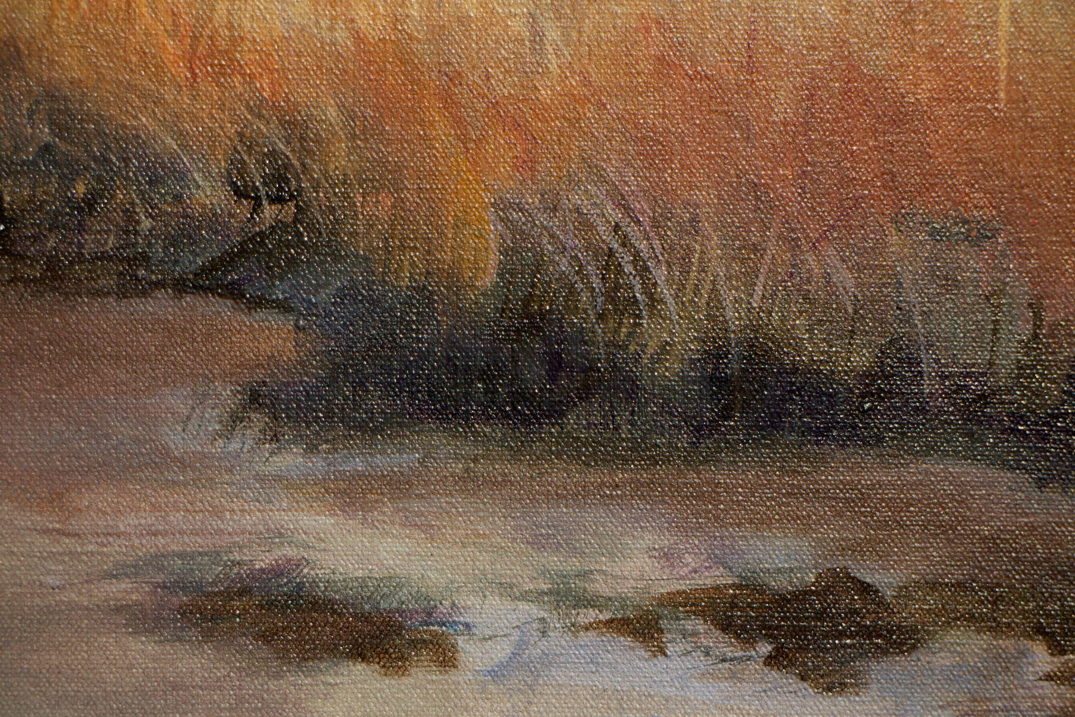 Il mio recente viaggio nella Low Country della Carolina del Sud è stata l'ispirazione per questo dipinto. L'opera è presentata su una tela avvolta in una galleria ed è realizzata in stile impressionista. I bordi laterali sono dipinti di nero e il