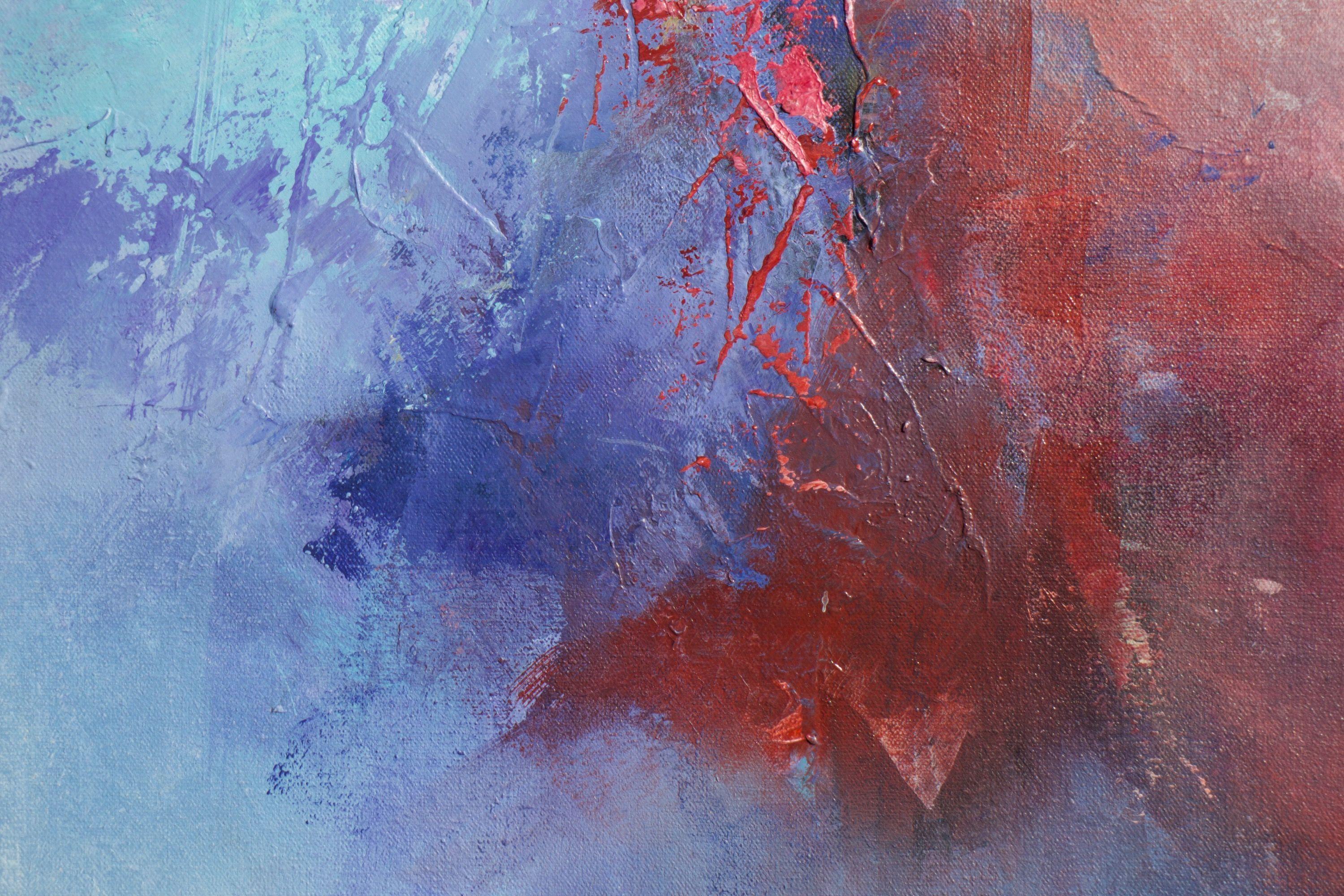 Esta colorida pintura abstracta es un patio de recreo de delicias visuales.  Se trata de un cuadro abstracto original sobre un lienzo envuelto en una galería.  Hay más de 15 capas de pintura acrílica y lavados que dan a la pieza matices, profundidad