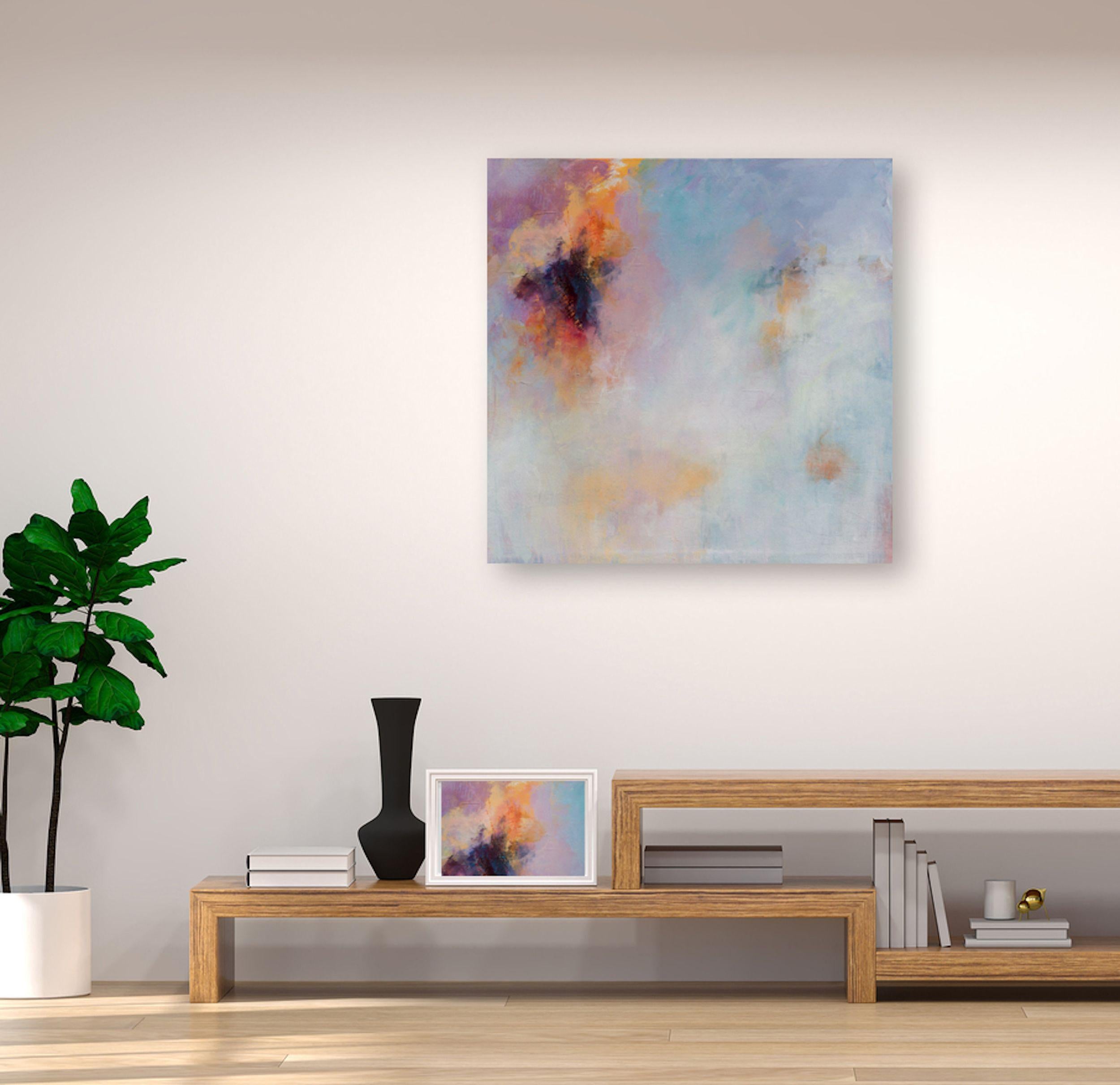 This is an original abstract painting on a gallery wrapped canvas.  It makes a strong statement whether in a home or office.  There are 10+ layers of acrylic paint that give the piece nuance, depth, and interest.  The side edges are painted black