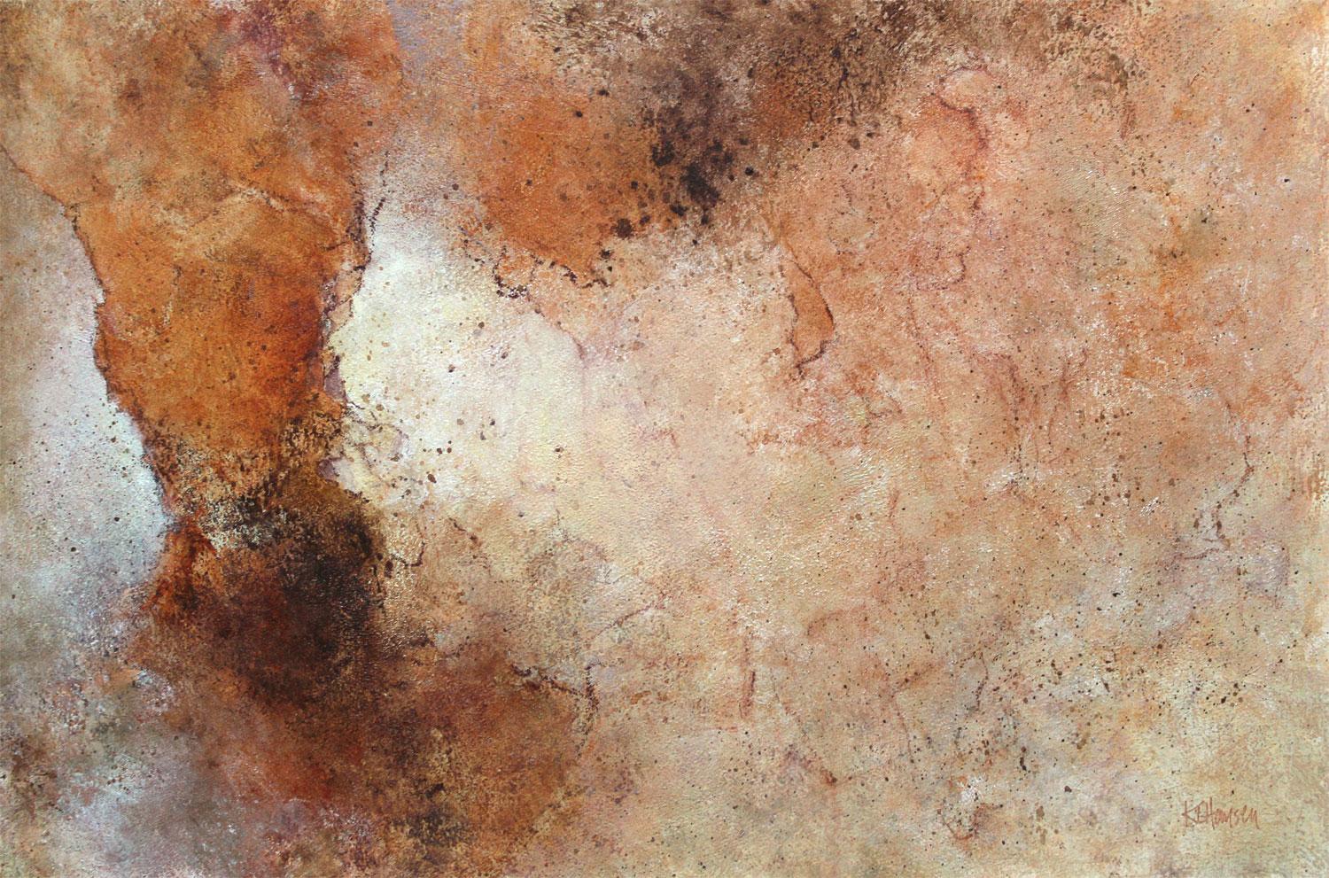 <p>Artist Comments<br />Limited palette of rich earth tones with high contrast, giving the painting a nice sense of depth. Luminous and geological. Touches of watercolor crayon add a playfulness.</p><br /><p>About the Artist<br />Karen’s abstract