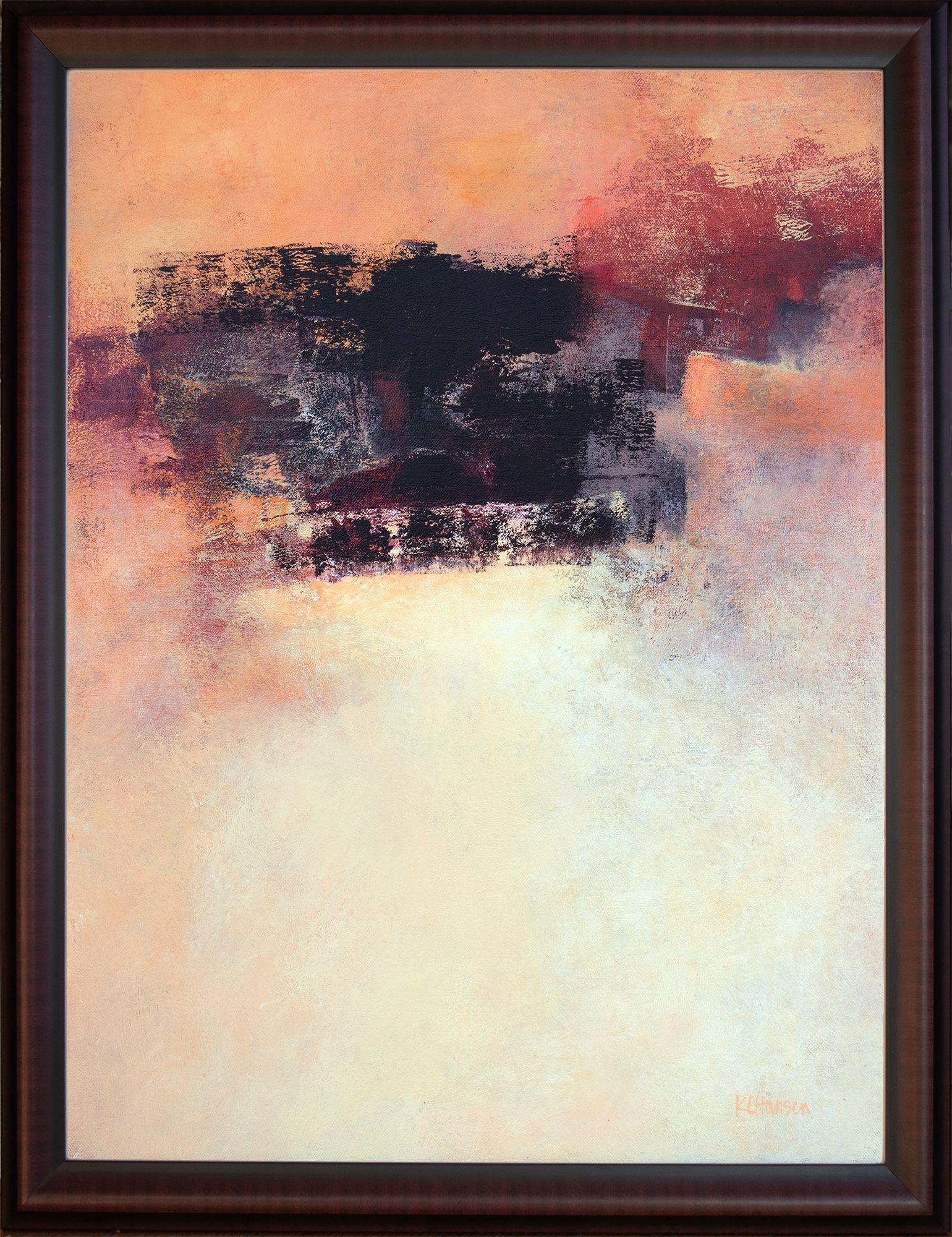 Light emanates and spreads warmth from behind the dark focal point. The painting has been painted intuitively as a meditation on hope. It is varnished, wired and framed, ready to hang.   :: Painting :: Abstract :: This piece comes with an official