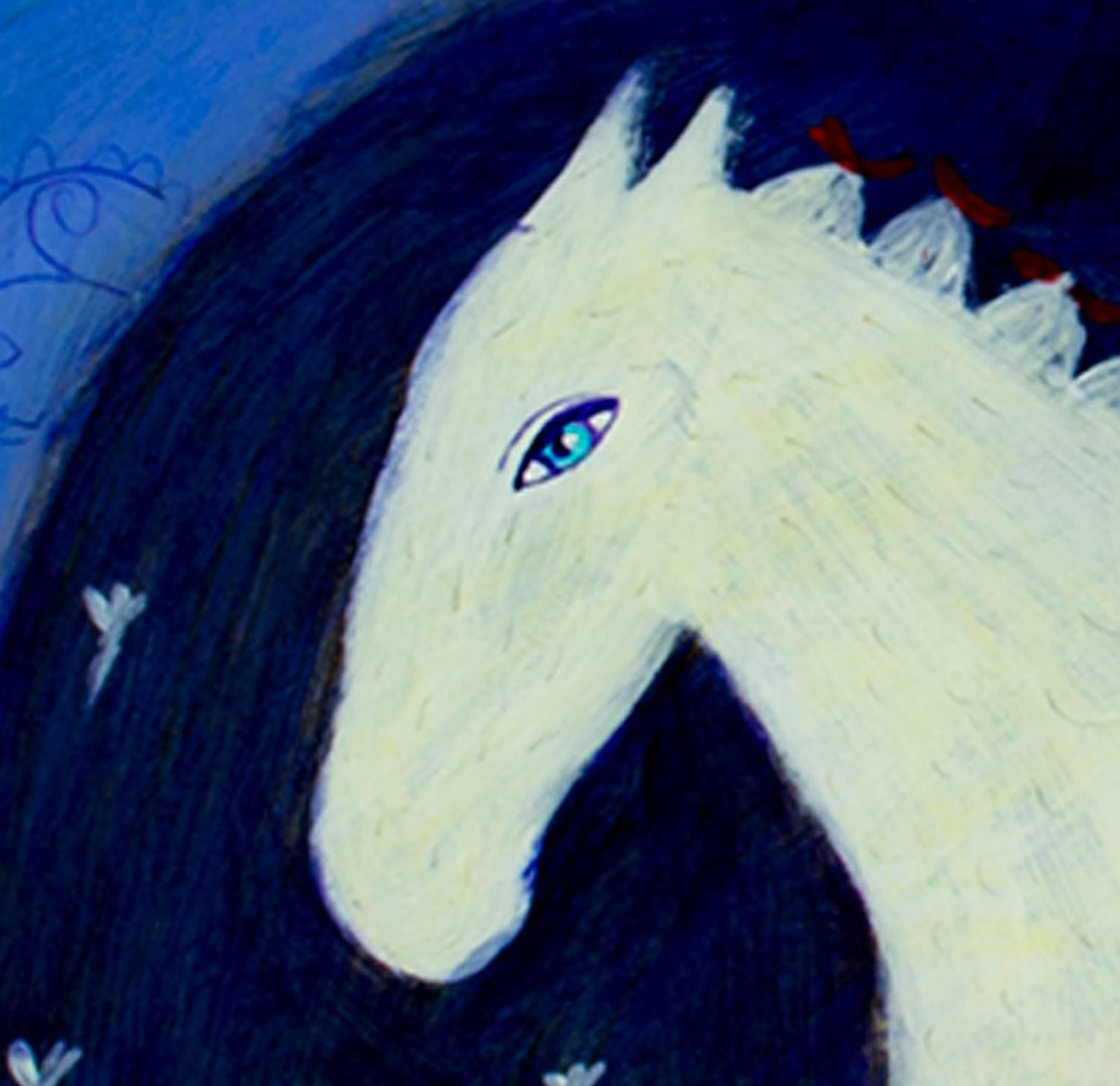 „Song 115“ Acryl auf Papier Expressionistisches Pferd und Armreif, signiert von Karen Hopeting im Angebot 1