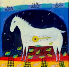 "Song 115" Acrylique sur papier Cheval expressionniste et Bango signé par Karen Hopeting
