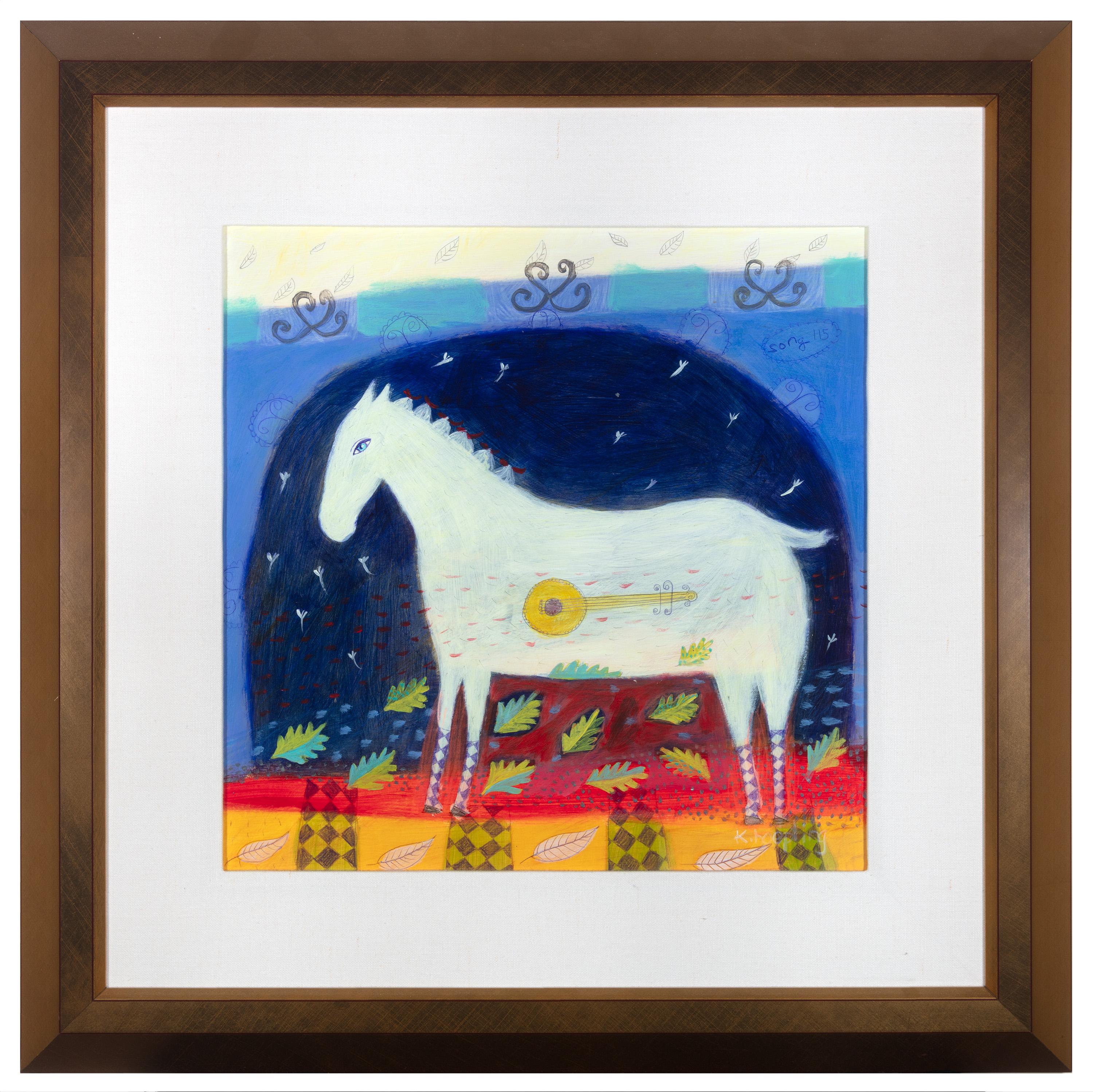 "Song 115" Acrylic on Paper Expressionist Horse & Bango signed by Karen Hopeting