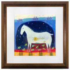 "Song 115" Acrylic on Paper Expressionist Horse & Bango signed by Karen Hopeting