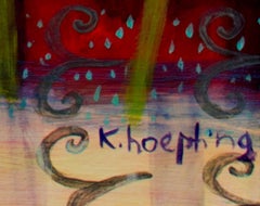 "White Cat Night, " Acrylic on Paper signed by Karen Hoepting