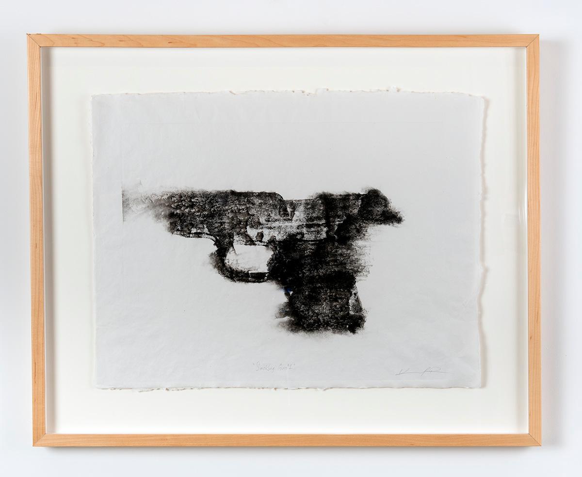 Karen J Revis "Smoking Gun" .. Works on paper, print, political, black, art - Print by Karen J. Revis