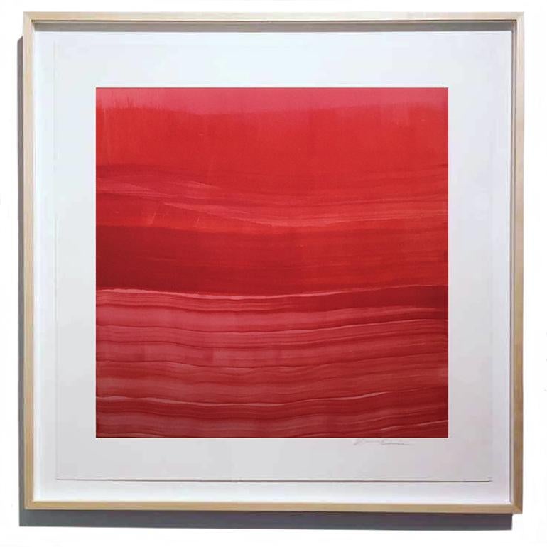 Karen J. Revis Abstract Print - "Velvet Red Slip"  30 x 30 in, Red, monotype, printmaker, print, abstract