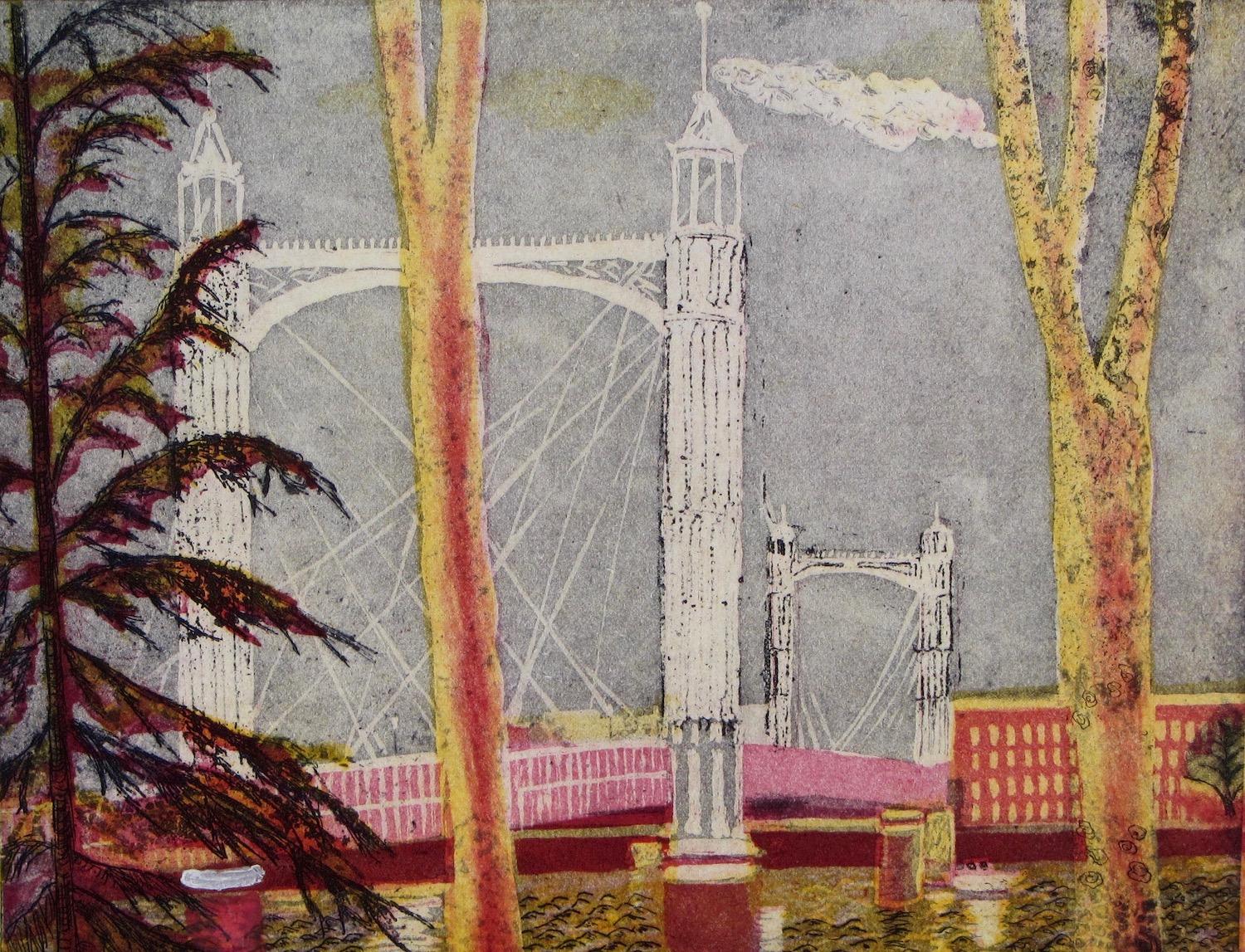 Karen Keogh Landscape Print - A Glimpse of Albert Bridge