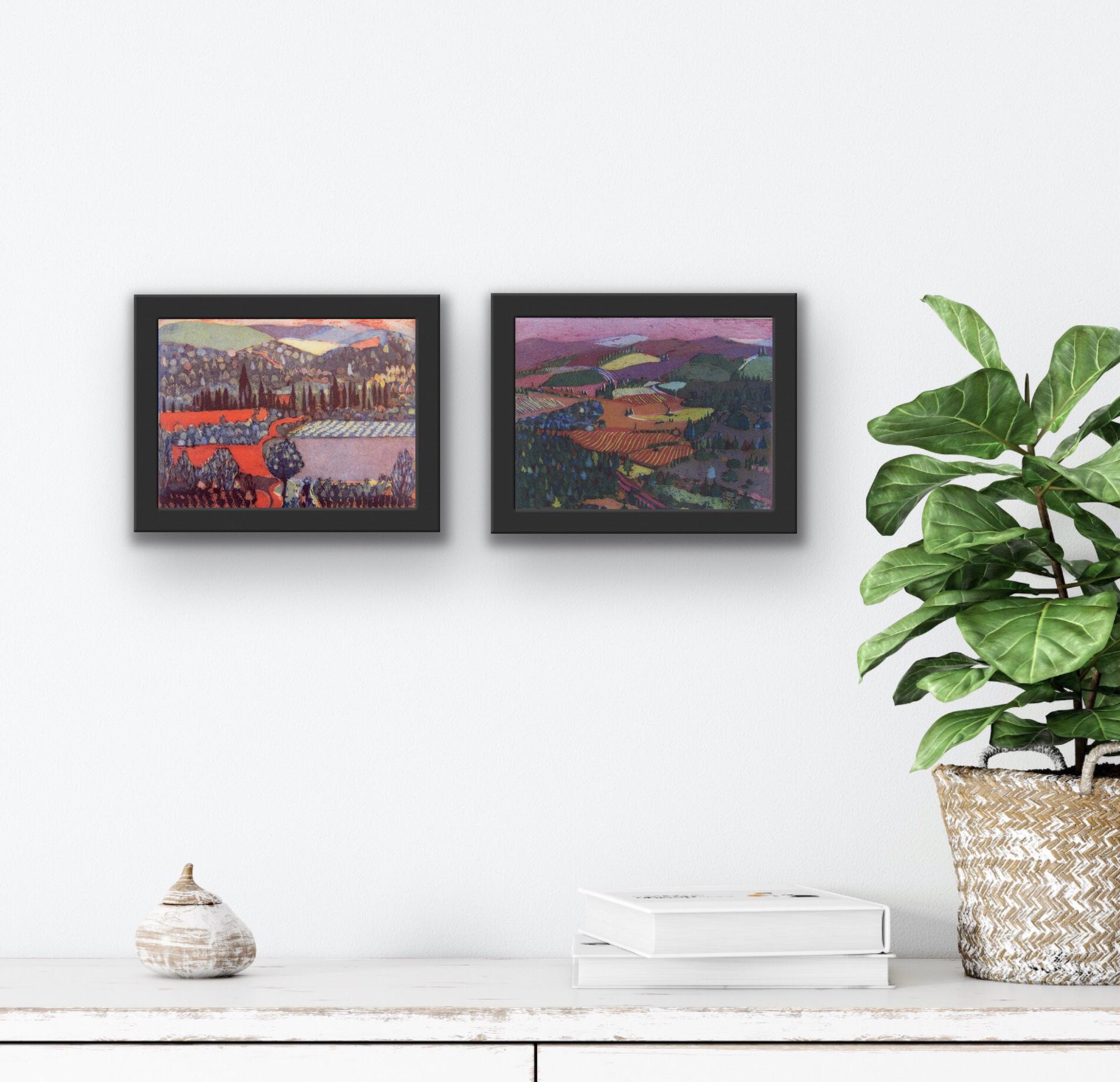 Over the Hill and Far Away and Magenta Sky diptych - Print by Karen Keogh