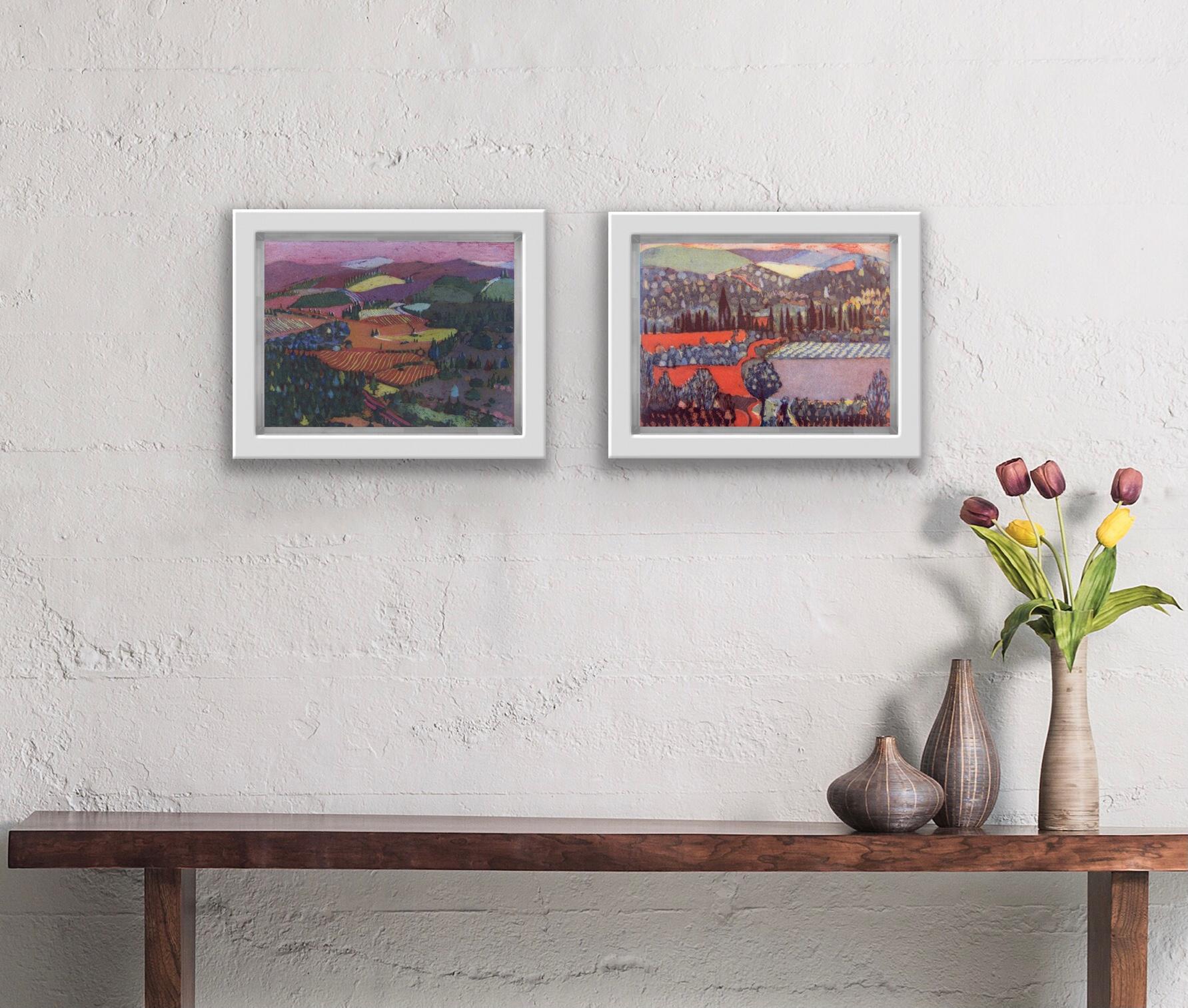 Over the Hill and Far Away and Magenta Sky diptych - Impressionist Print by Karen Keogh