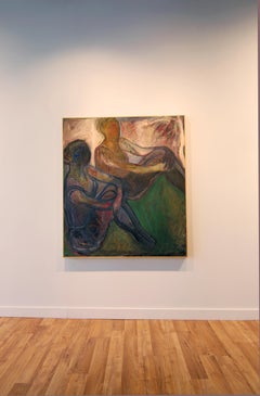 Chloe and Wysdom in Green Grass, oil on board, 48" x 42" framed > 48.5" x 42.5"