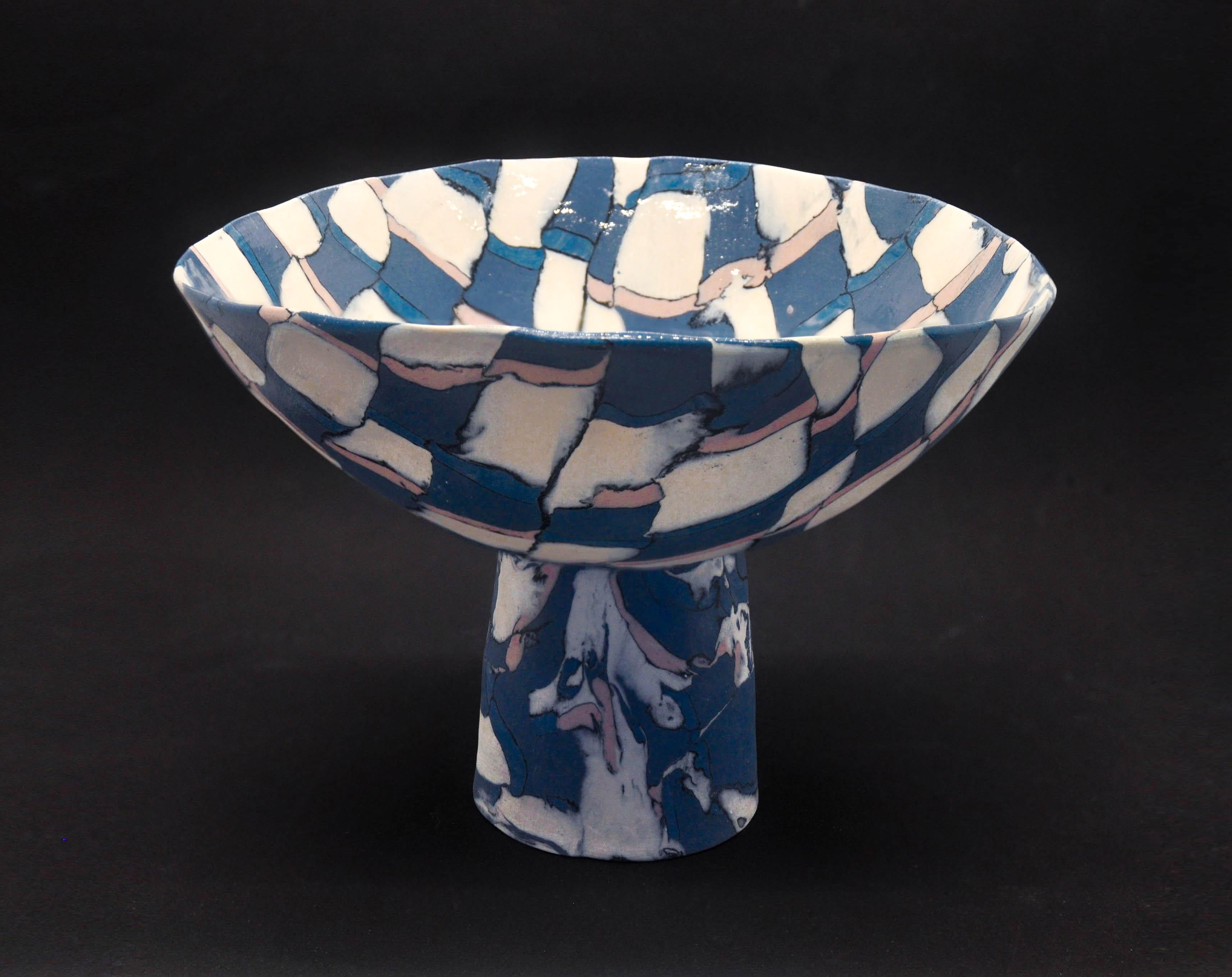 'Checkered Eggshell Nerikomi Bowl' handcrafted, ceramic, porcelain, contemporary - Sculpture by Karen Kuo