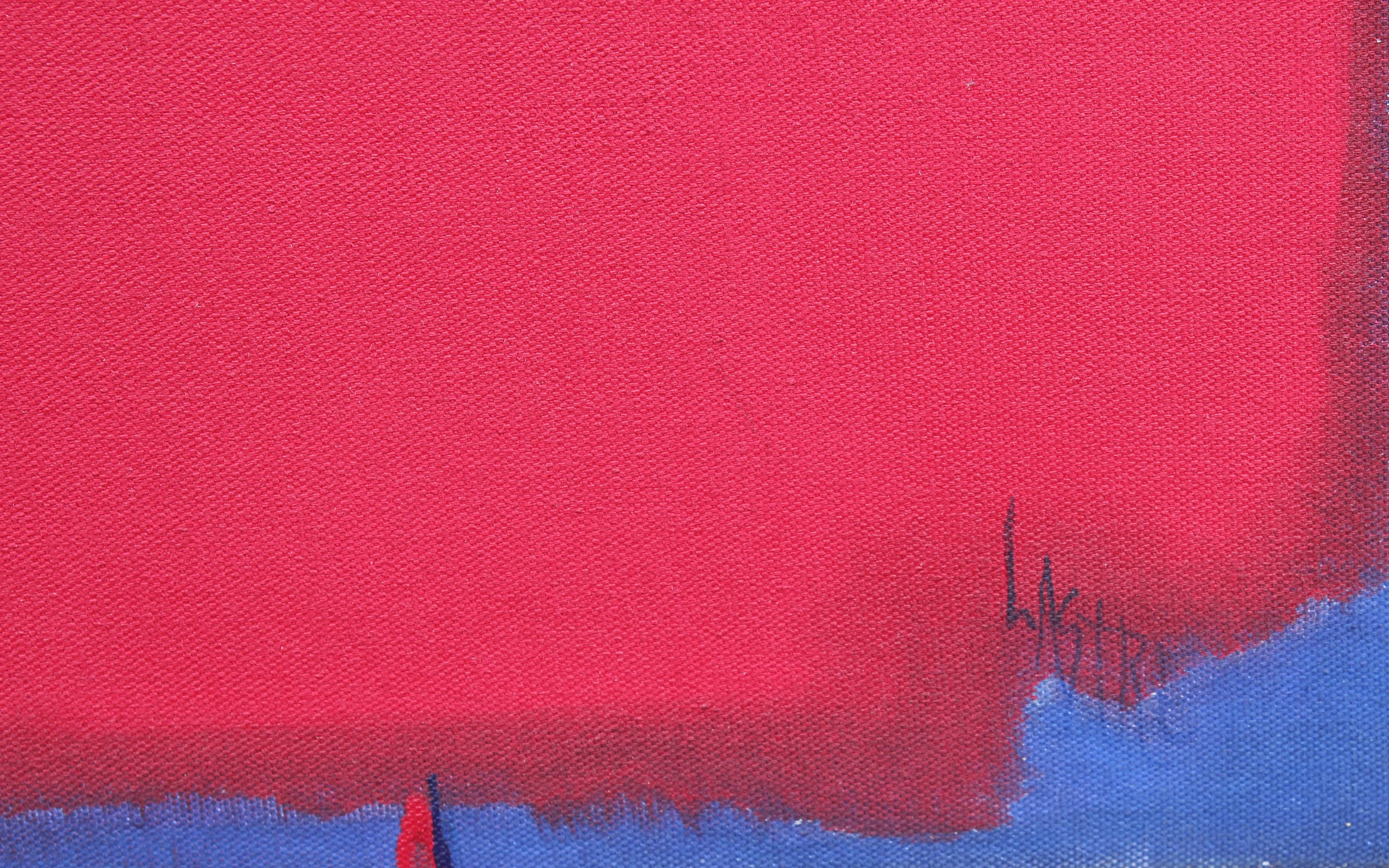 Access to the Spirit Blaues und rotes abstraktes expressionistisches Gemälde (Abstrakter Expressionismus), Painting, von Karen Lastre