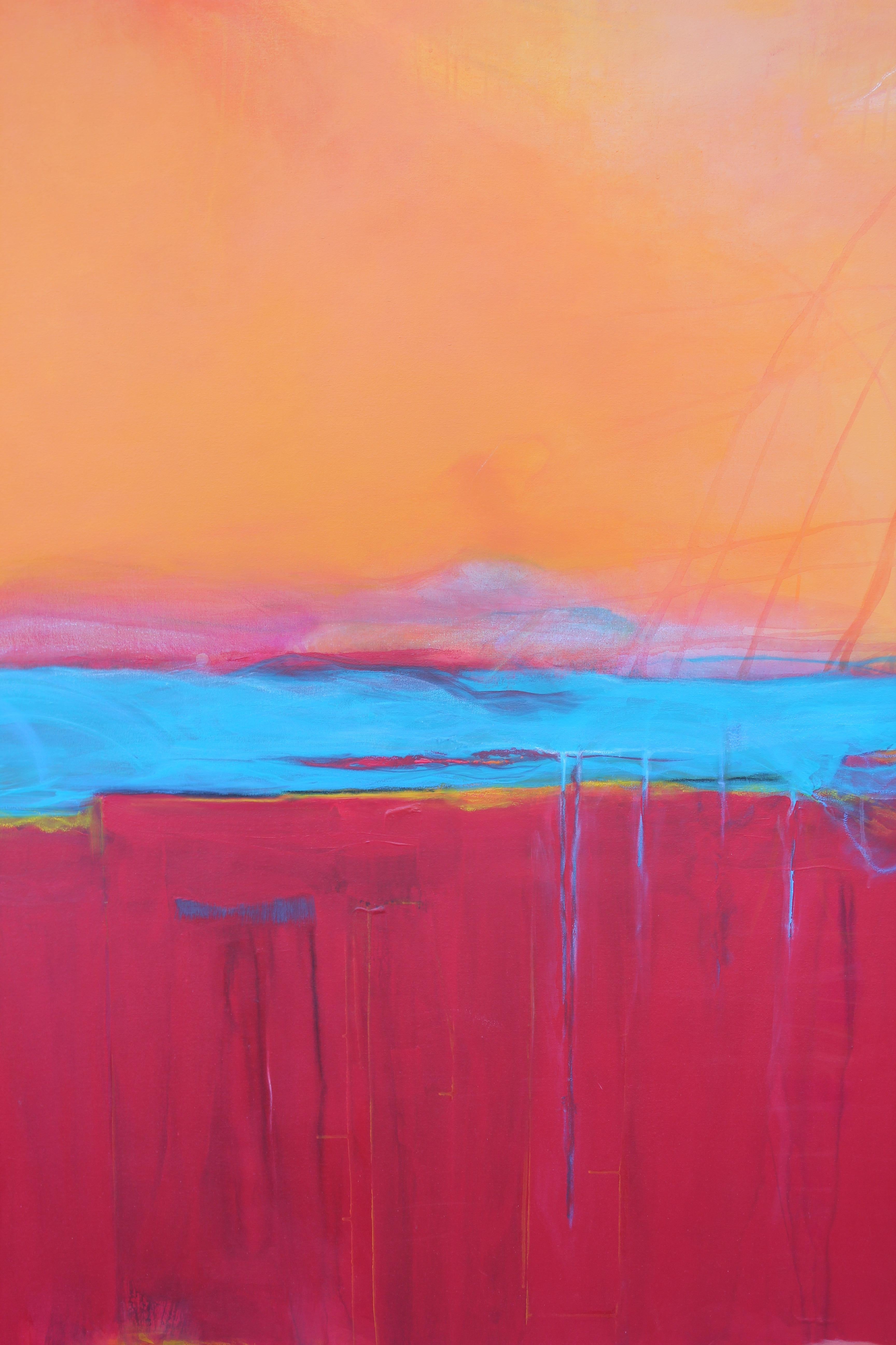 Gorgeous red, orange and blue/turquoise abstract by Karen Lastre in 2006 titled, 