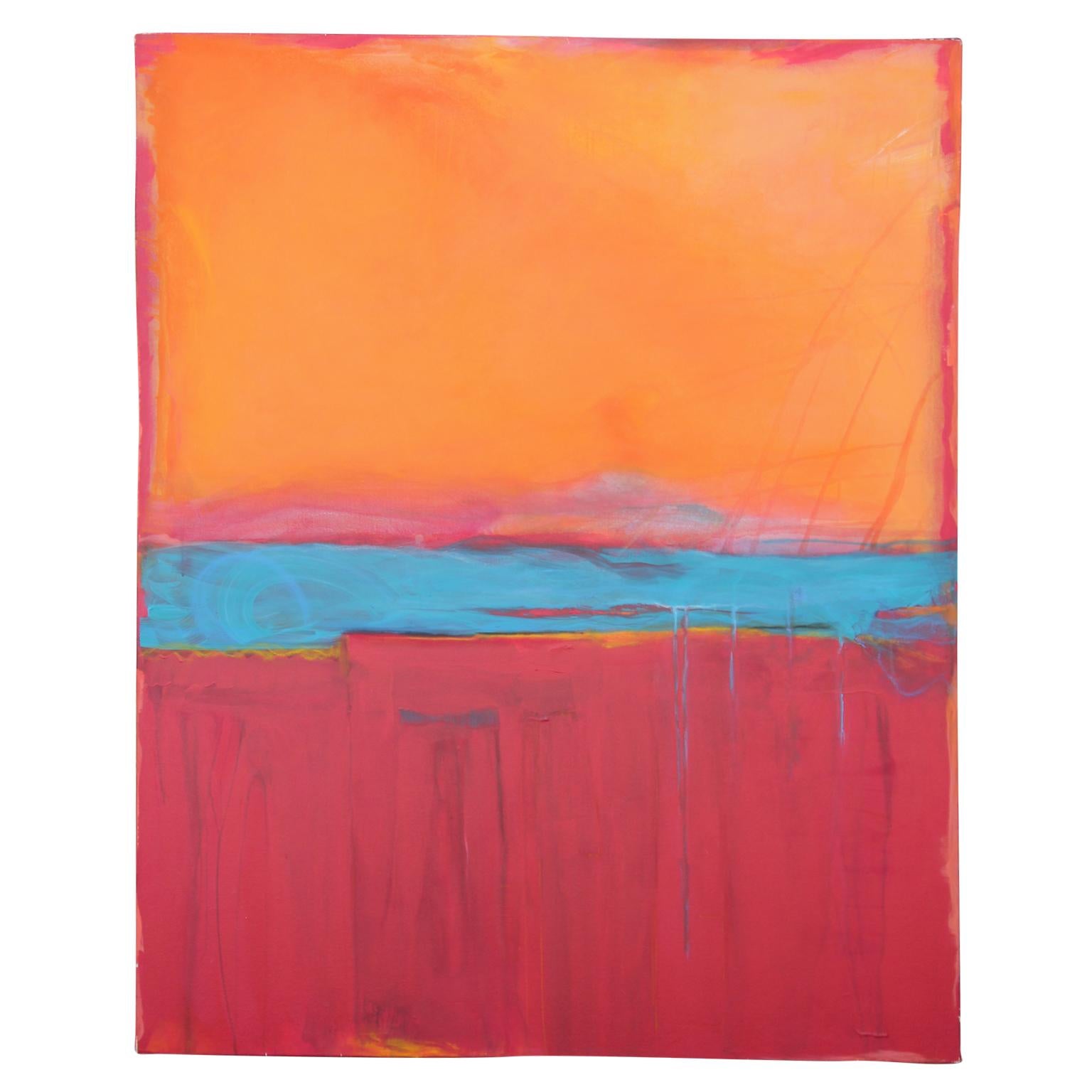 Karen Lastre Abstract Painting - Connection Series Sounding X Unexpected Pleasures - Red, Orange & Blue Abstract
