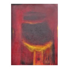 Large Maroon Red, Black, and Yellow Colorful Abstract Expressionist Painting