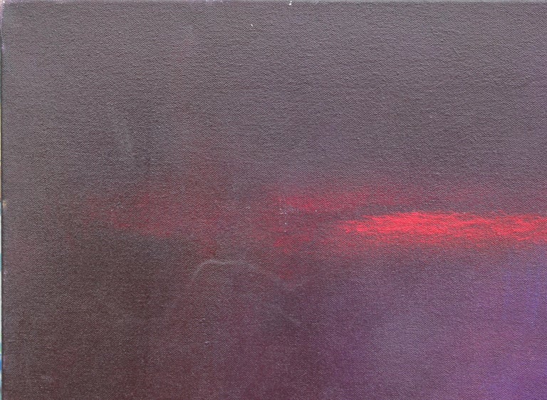 Large abstract expressionist painting influenced by Mark Rothko that incorporates purple, blue, and red tones. Painting is signed, dated, and titled by the artist on the back of the canvas. Canvas is not framed.

Artist Biography:
Karen Lastre was