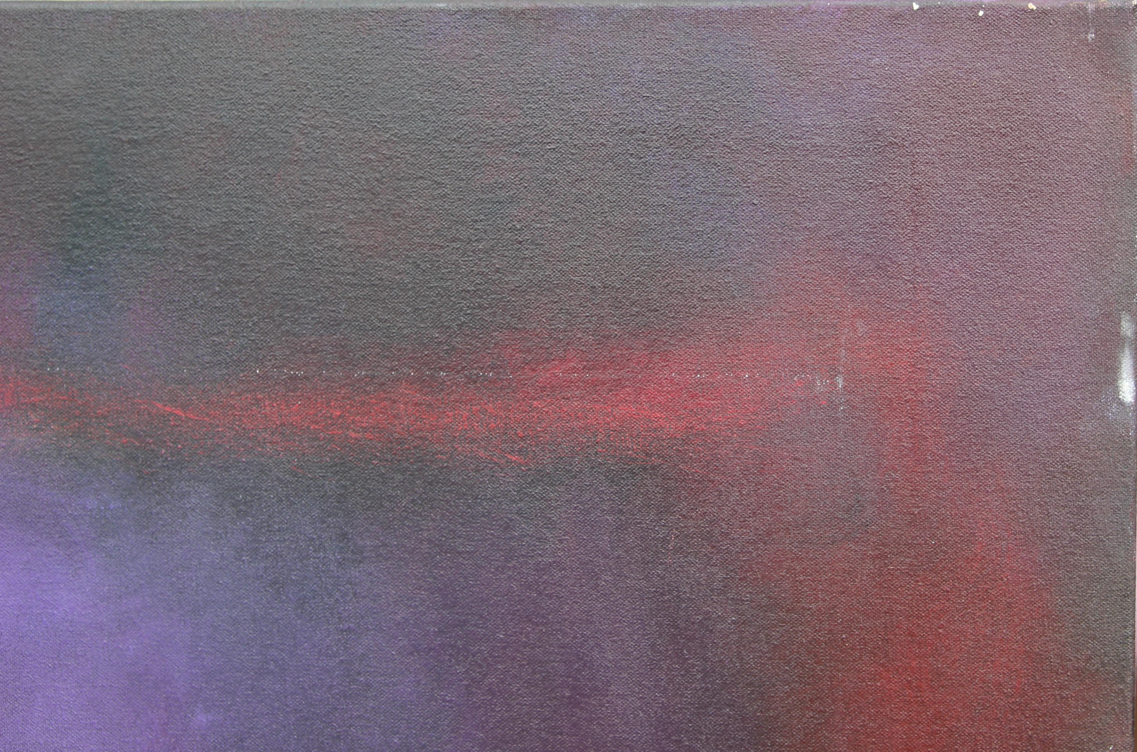 Large abstract expressionist painting influenced by Mark Rothko that incorporates purple, blue, and red tones. Painting is signed, dated, and titled by the artist on the back of the canvas. Canvas is not framed.

Artist Biography:
Karen Lastre was