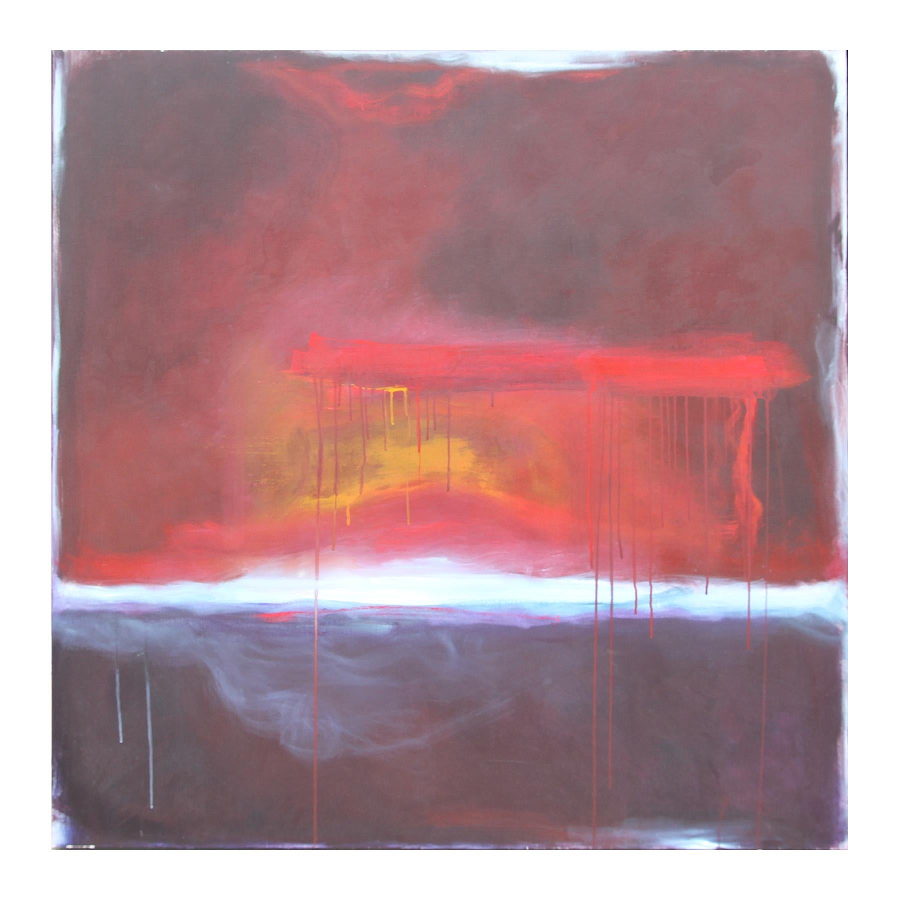 Karen Lastre Large Maroon Red, Black, and Yellow Colorful Abstract