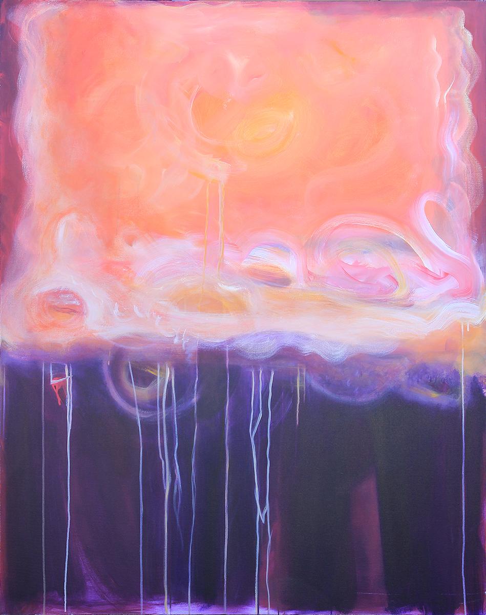 Karen Lastre Landscape Painting - "Sounding IV" Purple, Orange, and Yellow Abstract Expressionist Painting