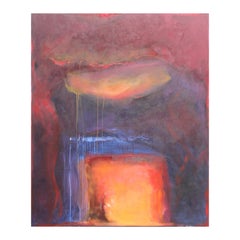 “Sounding V” Large Red, Orange, and Blue Abstract Expressionist Painting