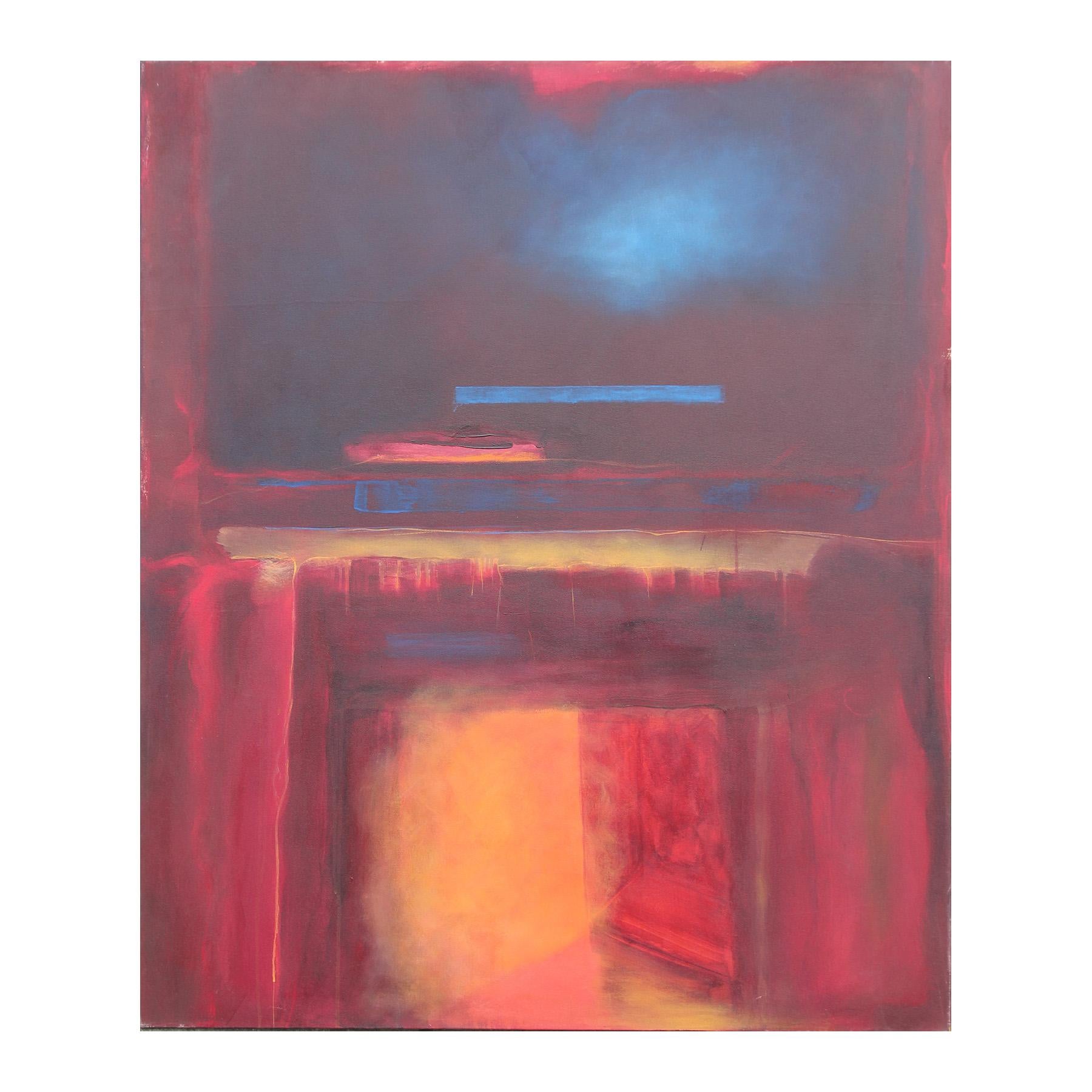 Karen Lastre Abstract Painting - “Sounding VII - Sanctuary” Red, Orange, and Blue Abstract Expressionist Painting