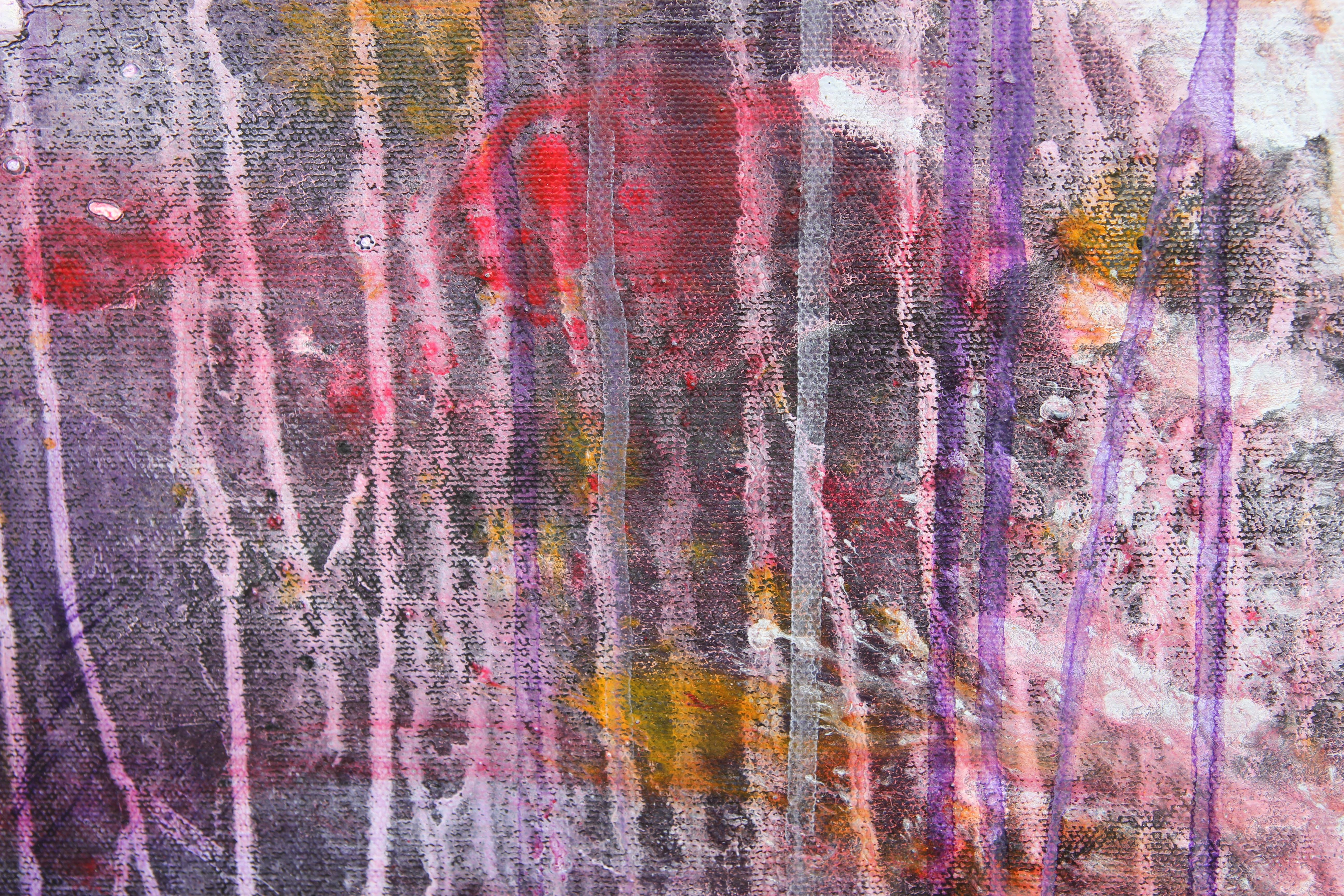 Großes modernes abstraktes expressionistisches Gemälde, das von Mark Rothkos Farbfeldgemälden beeinflusst ist und die Farben Lila, Rot und Gelb enthält.

Biografie des Künstlers:
Karen Lastre wurde 1940 in St. Paul, MN, geboren. 1965 zog sie nach