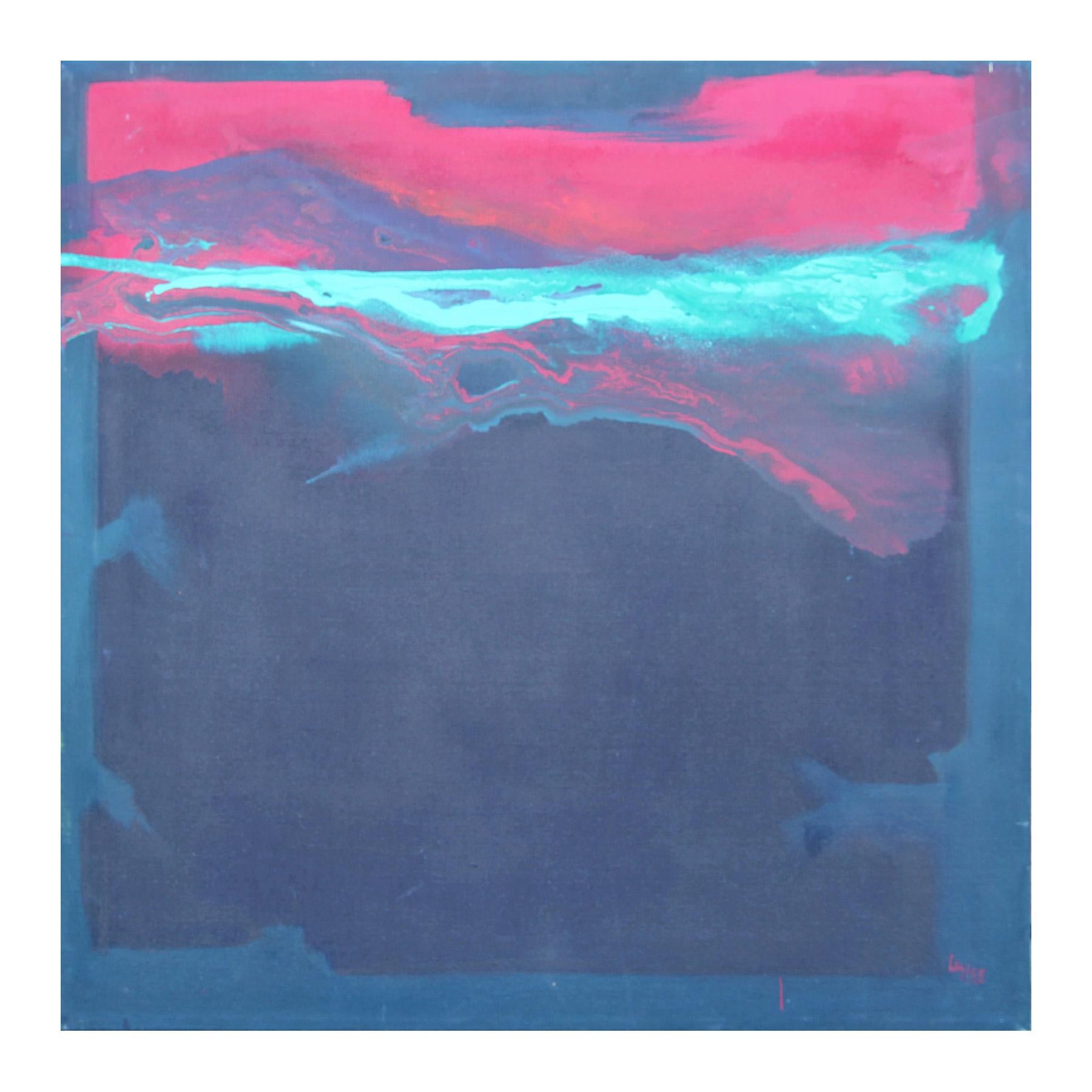 "Spirit Suite-Earthscape III” Pink, Aqua, & Navy Abstract Expressionist Painting