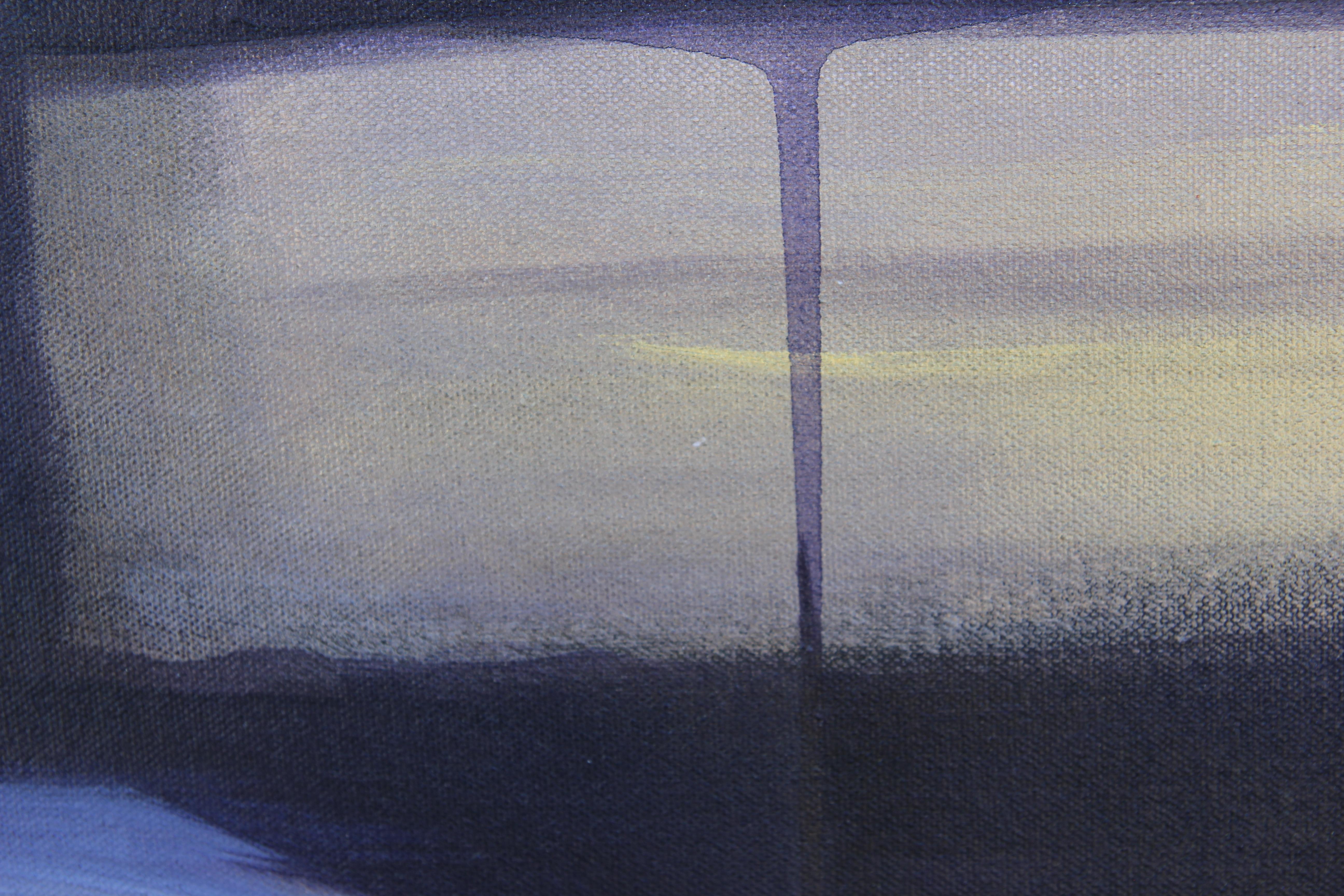 Modernes abstraktes expressionistisches Gemälde, das von Mark Rothkos Farbfeldmalerei beeinflusst ist und violette und gelbe Farbtöne enthält. Signiert, betitelt und datiert auf der Rückseite. Derzeit gerahmt, aber Optionen für die Rahmung sind