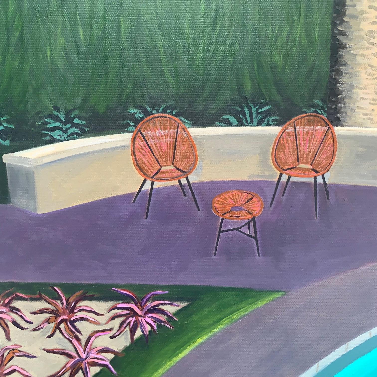 Dusk Pool by Karen Lynn, Hockney Inspired, Architectural, Contemporary  For Sale 1